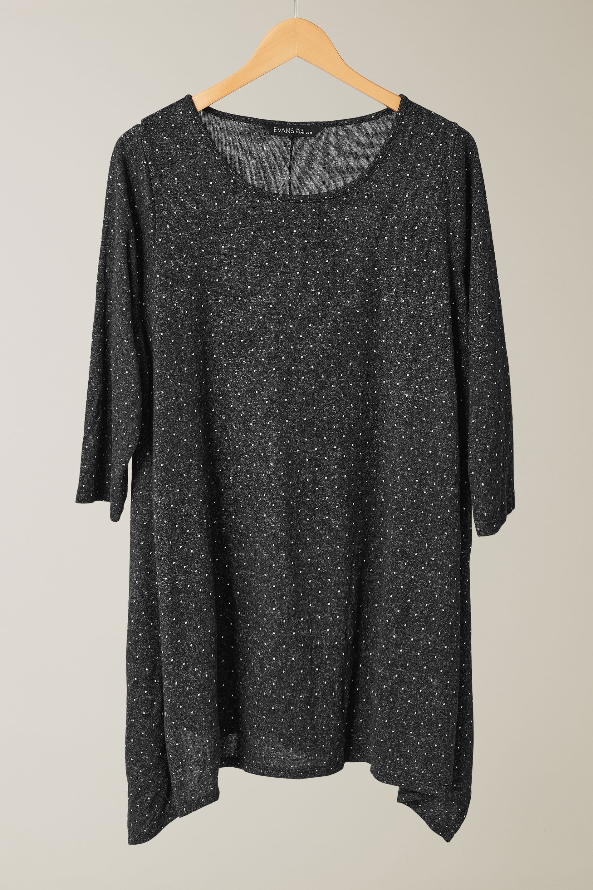 EVANS Plus Size Charcoal Grey Studded Detail Hanky Hem Top | Evans 5