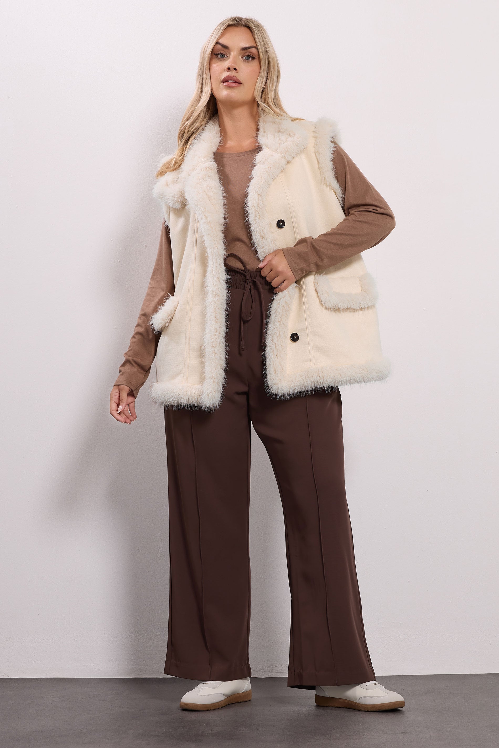 YOURS Plus Size Ivory White Shaggy Faux Fur Gilet | Yours Clothing 3
