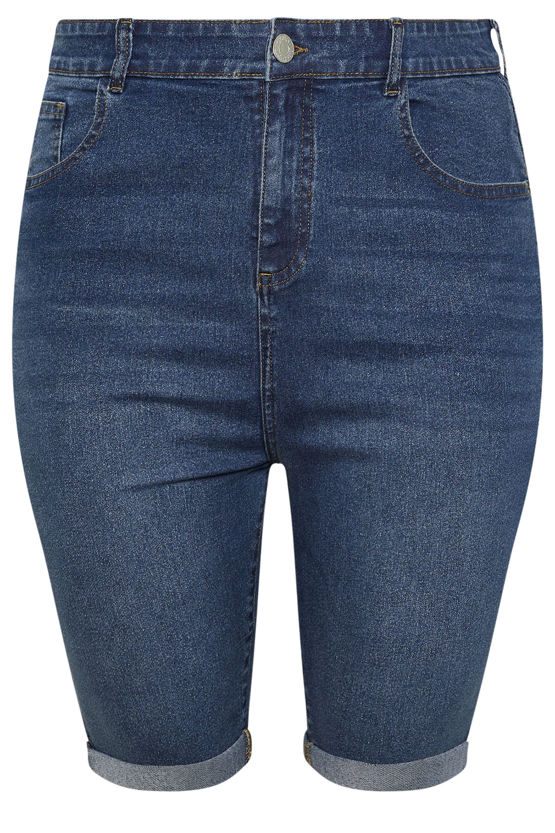YOURS Plus Size Mid Blue Turn Up Denim Shorts | Yours Clothing 5