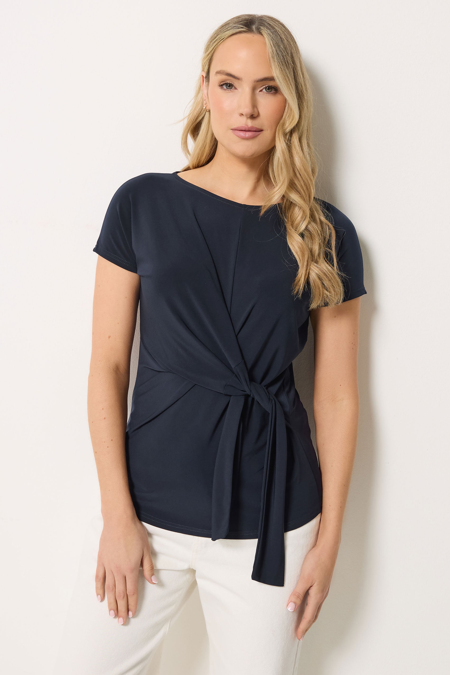 LTS Tall Women's Navy Blue Tie Detail Top | Long Tall Sally 3