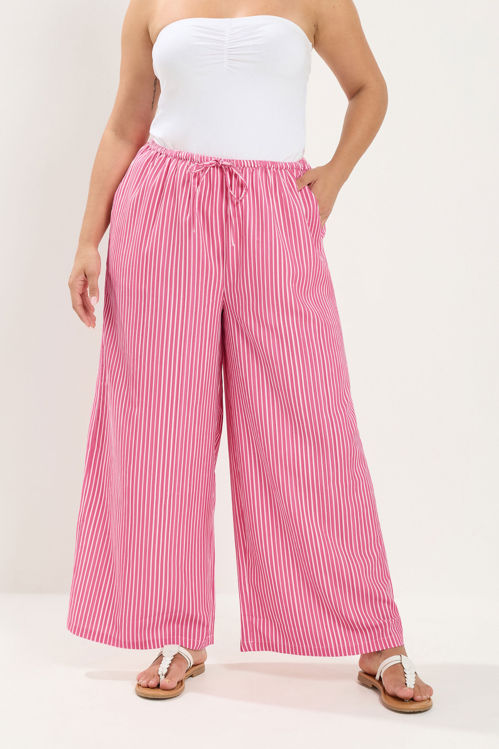 YOURS Plus Size Pink Striped Wide Leg Trousers | Yours Clothing 3
