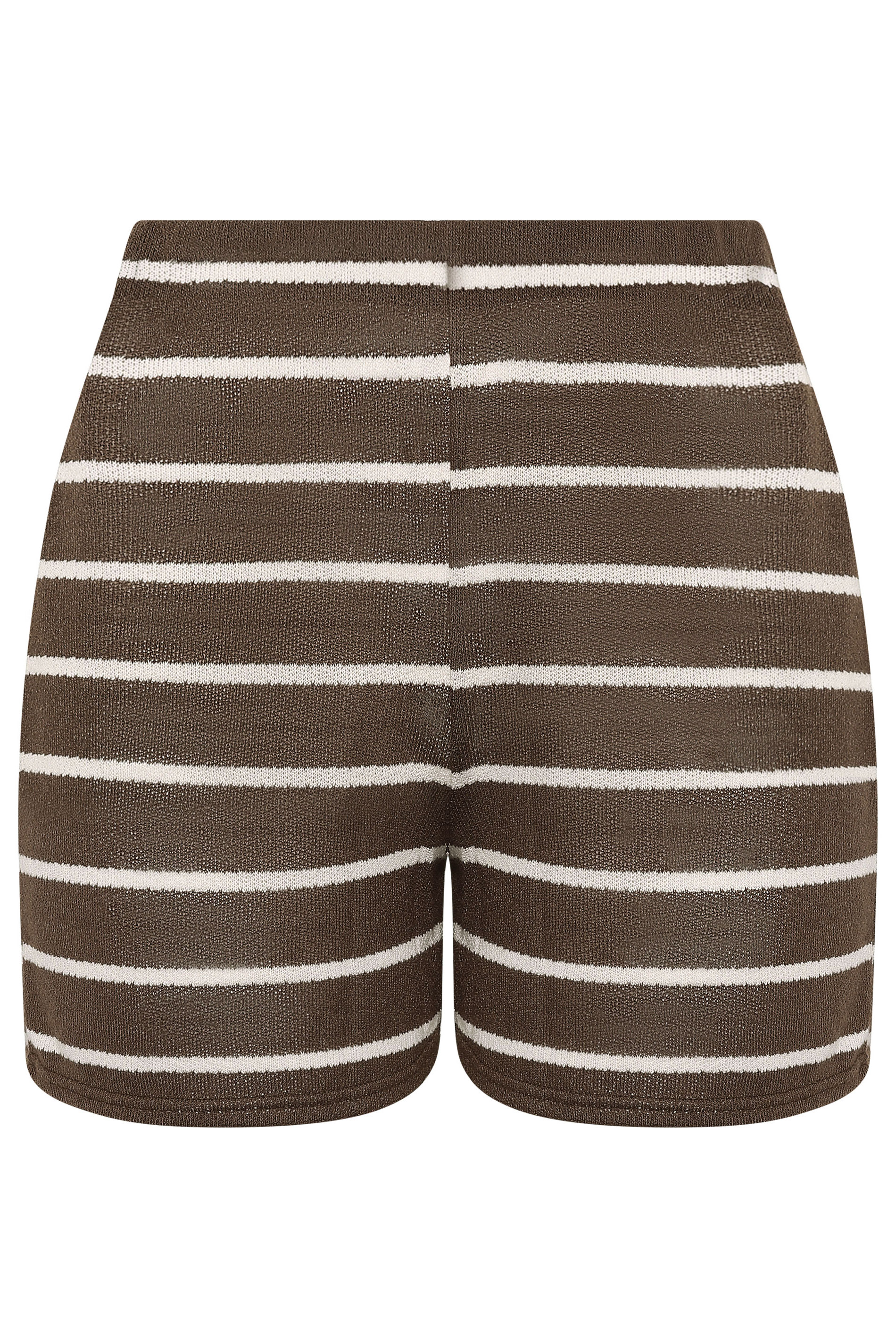 LIMITED COLLECTION Plus Size Chocolate Brown Stripe Crochet Shorts | Yours Clothing 5