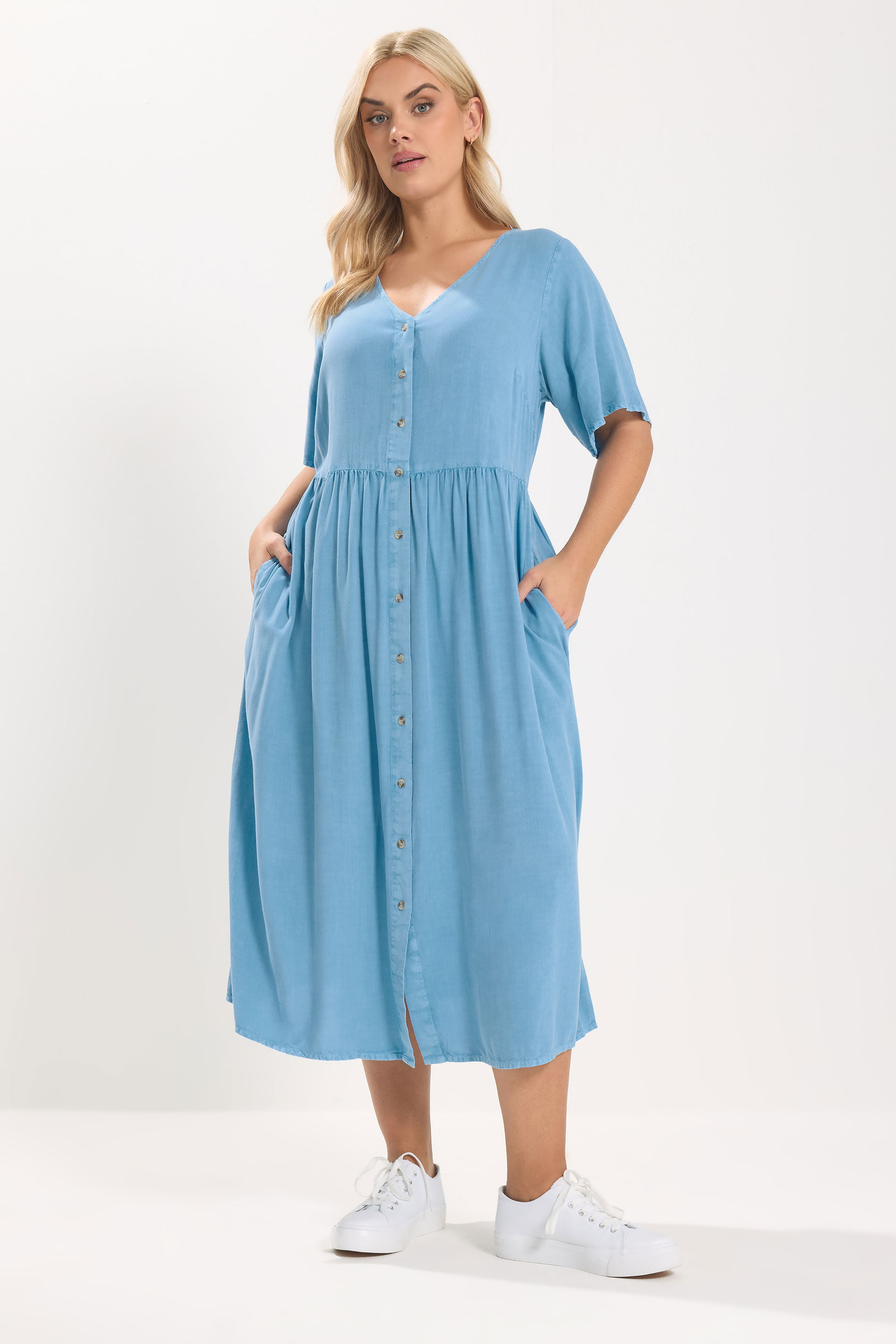 YOURS Plus Size Blue Chambray Maxi Tea Dress | Yours Clothing 3