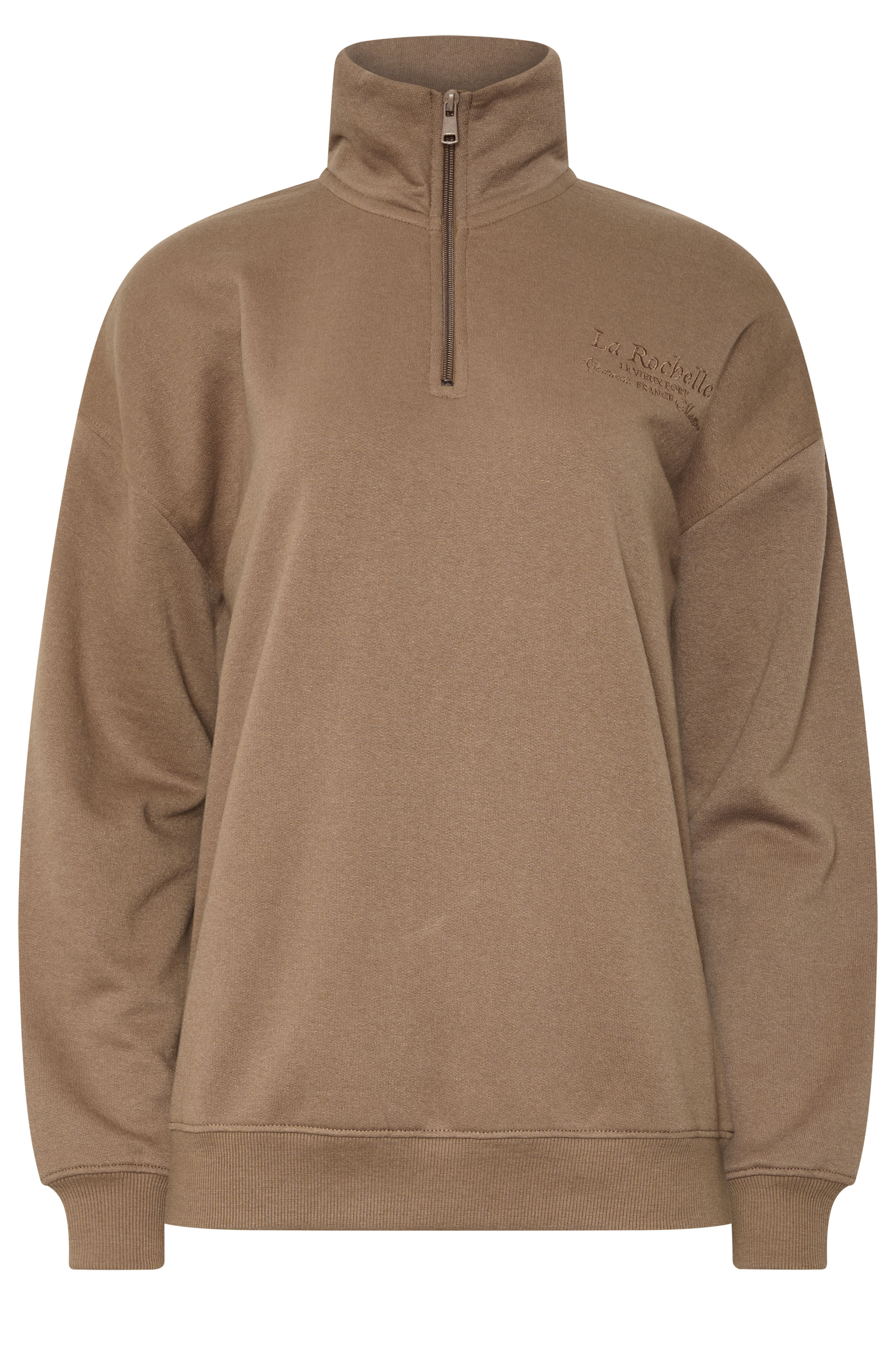 LTS Tall Women's Mocha Brown Embroidered Half Zip Sweatshirt | Long Tall Sally 5