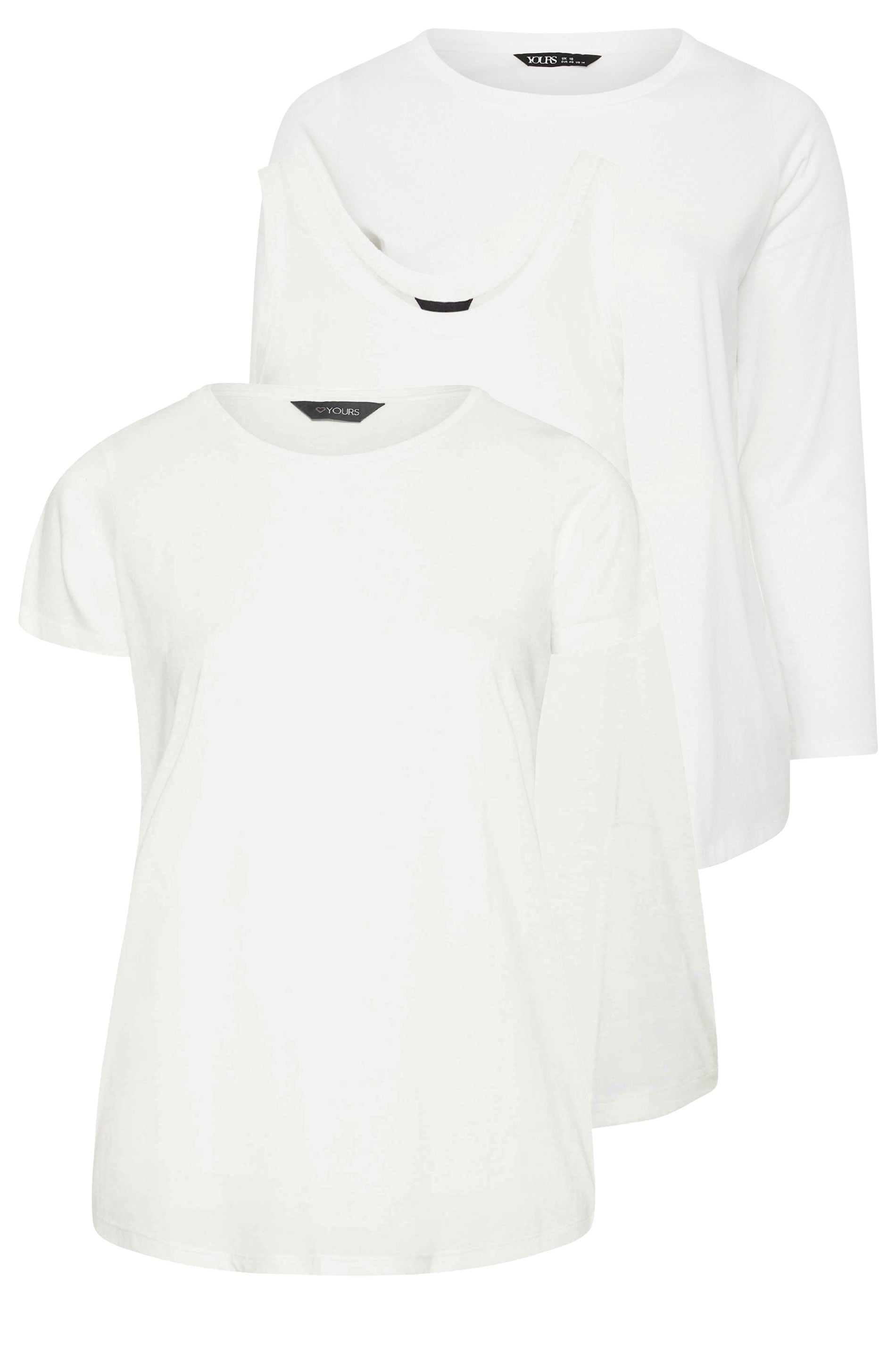 YOURS Plus Size 3 PACK White Core T-Shirt Essentials Set | Yours Clothing 3