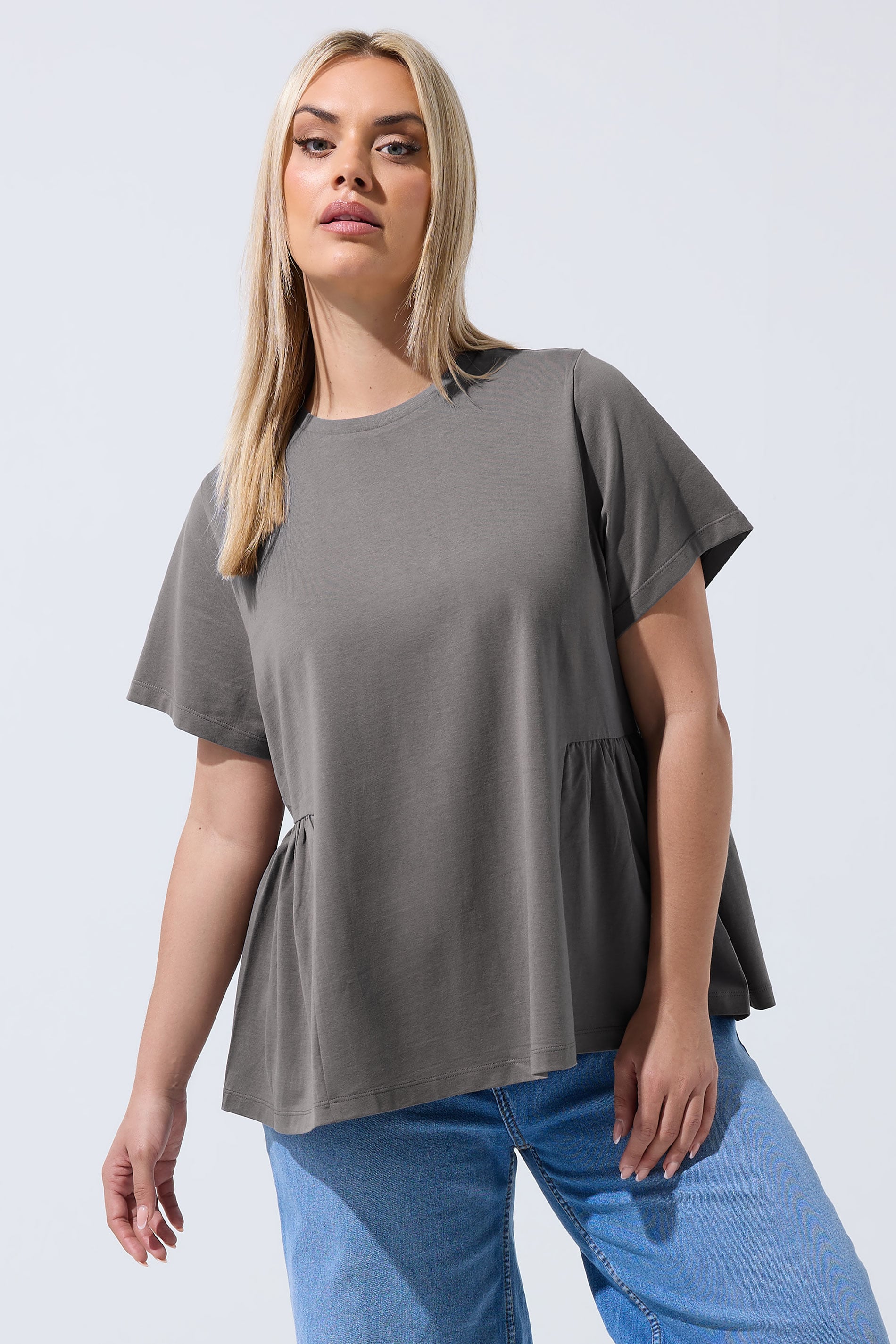 LIMITED COLLECTION Plus Size Grey Peplum Side Detail T-Shirt | Yours Clothing 3
