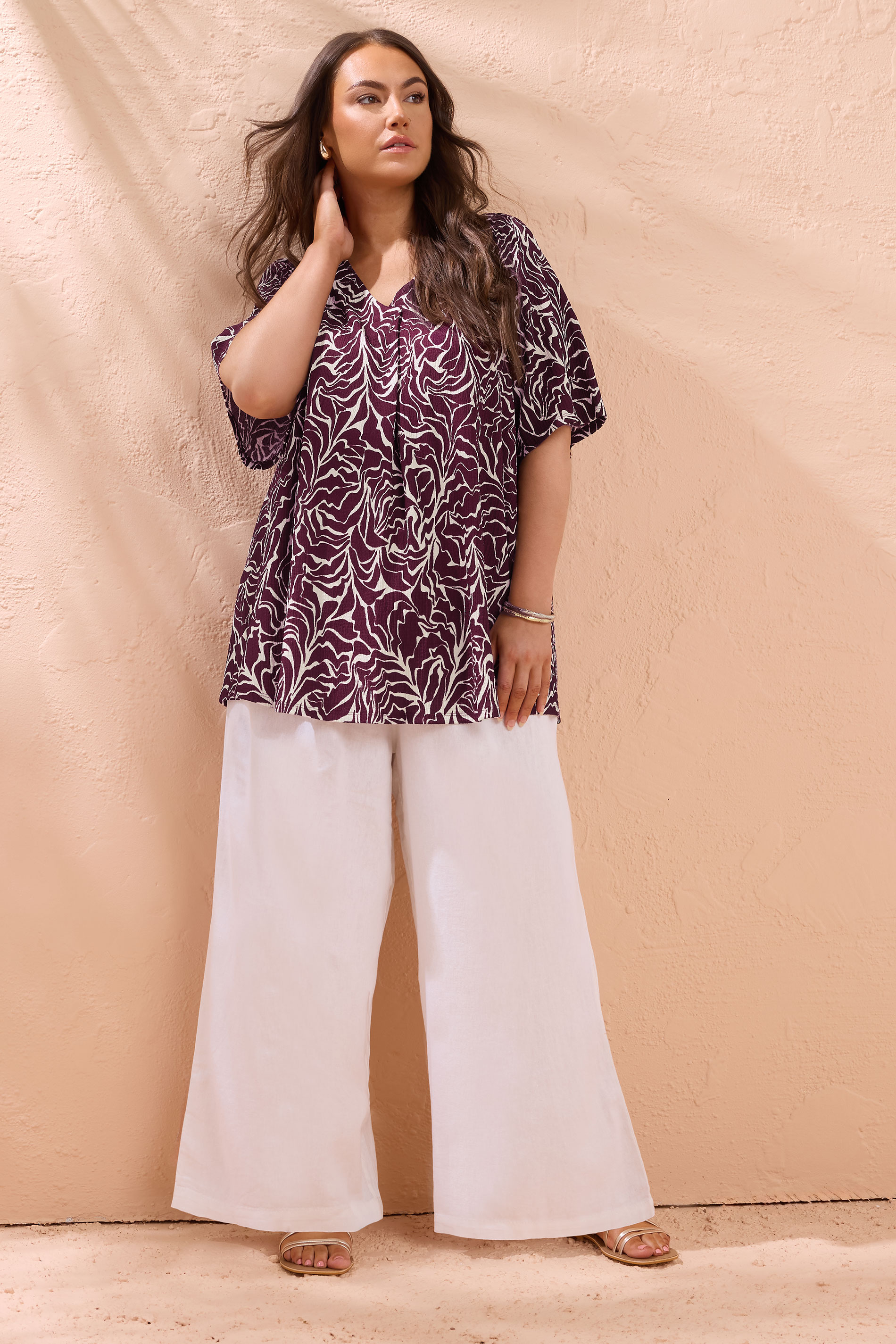 EVANS Plus Size Purple Abstract Floral Pleat Front Swing Top | Evans 1