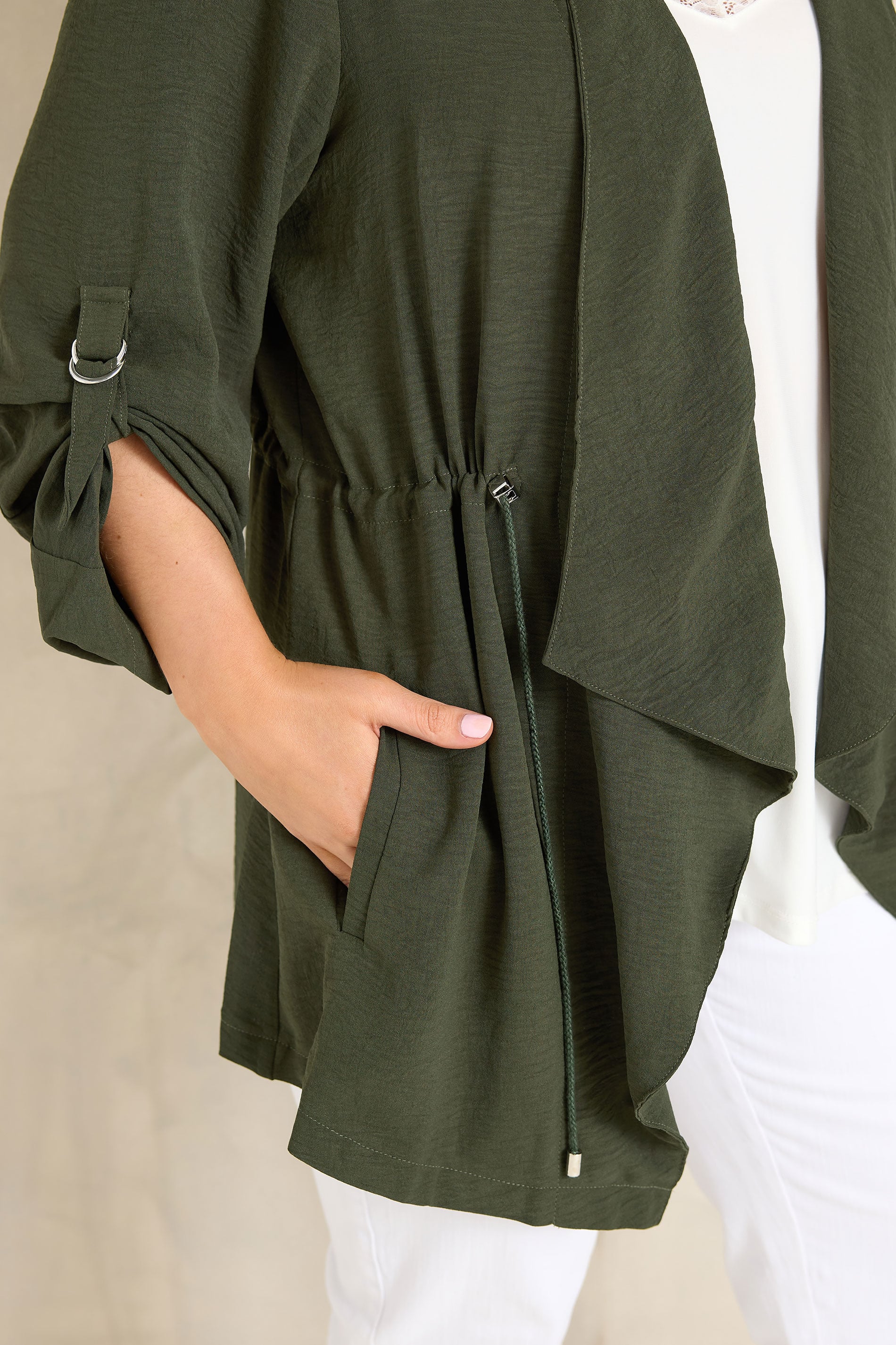 EVANS Plus Size Olive Green Lightweight Waterfall Jacket | Evans 4