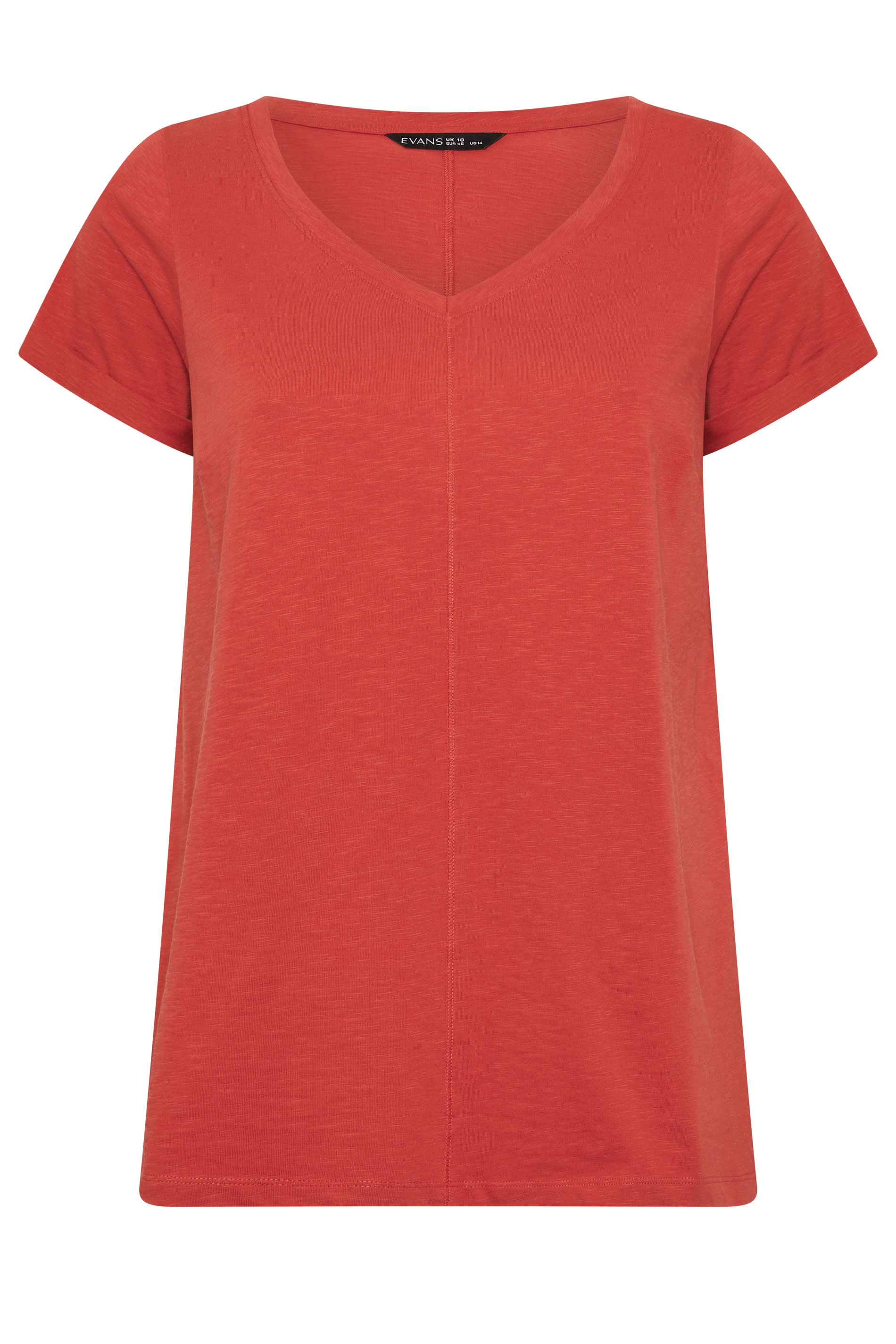 EVANS Plus Size Rust Orange V Neck Cotton T-Shirt | Evans 6