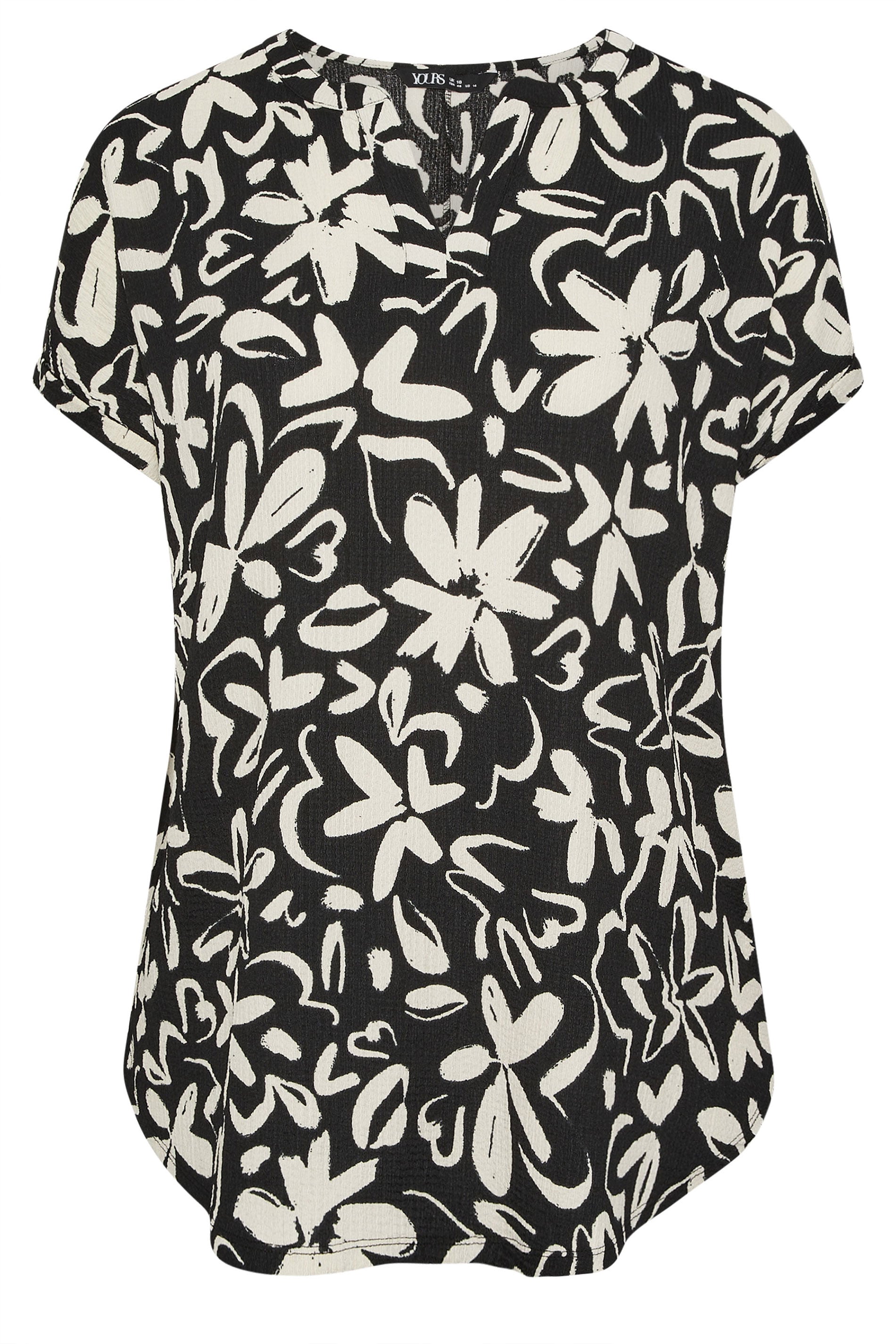 Yours Curve Floral Print Textured Notch Neck Top 5