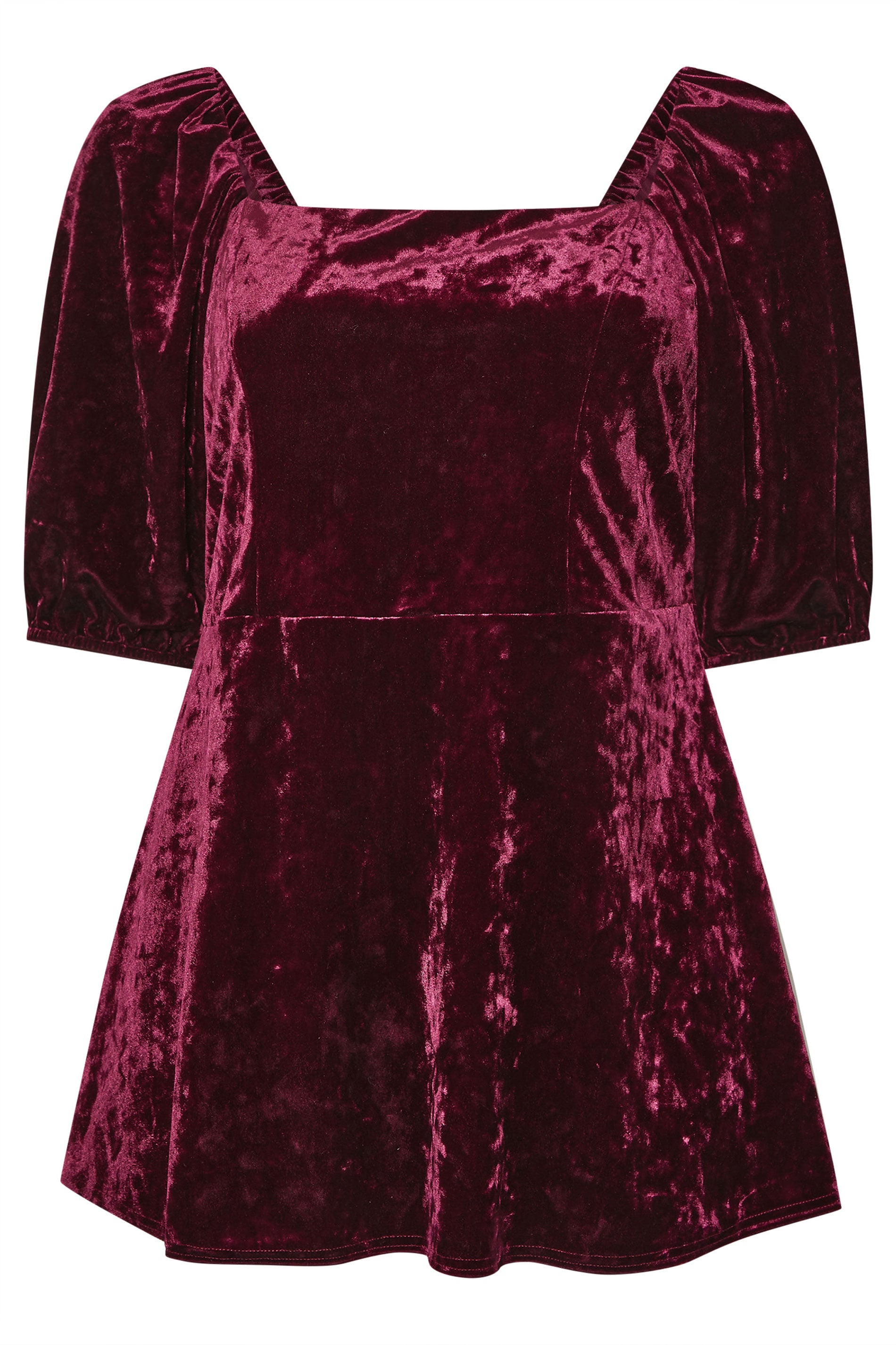 YOURS LONDON Plus Size Wine Red Velvet Square Neck Top | Yours Clothing 5