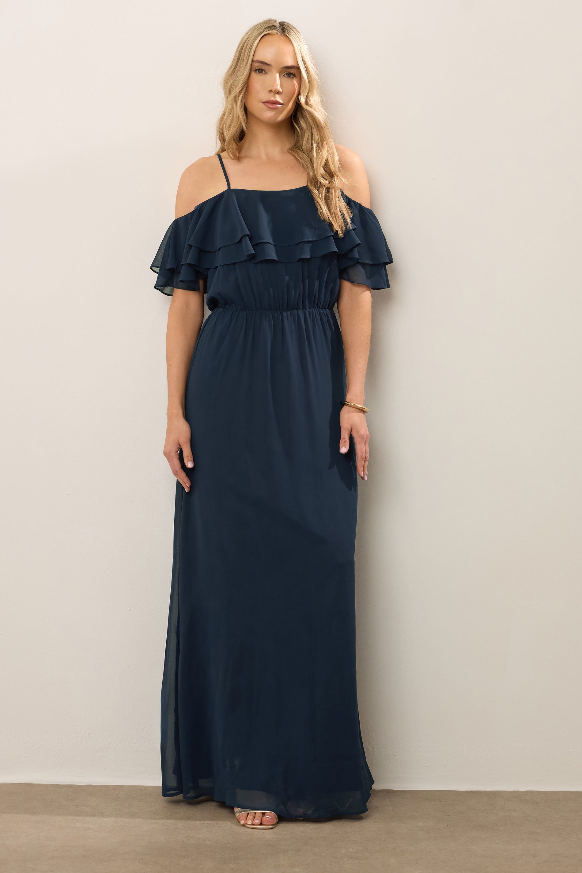 LTS Tall Women's Navy Blue Ruffle Maxi Dress | Long Tall Sally  1