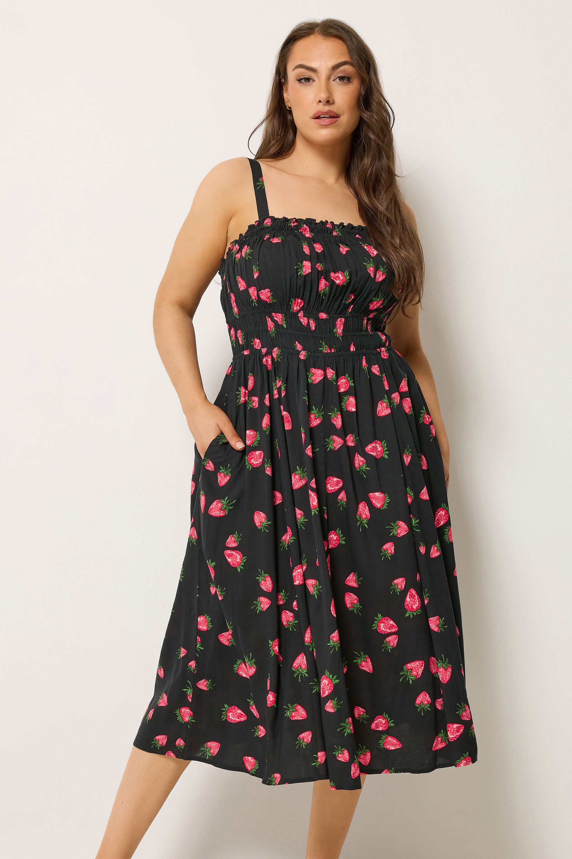YOURS Plus Size Black Strawberry Print Midi Dress | Yours Clothing 3