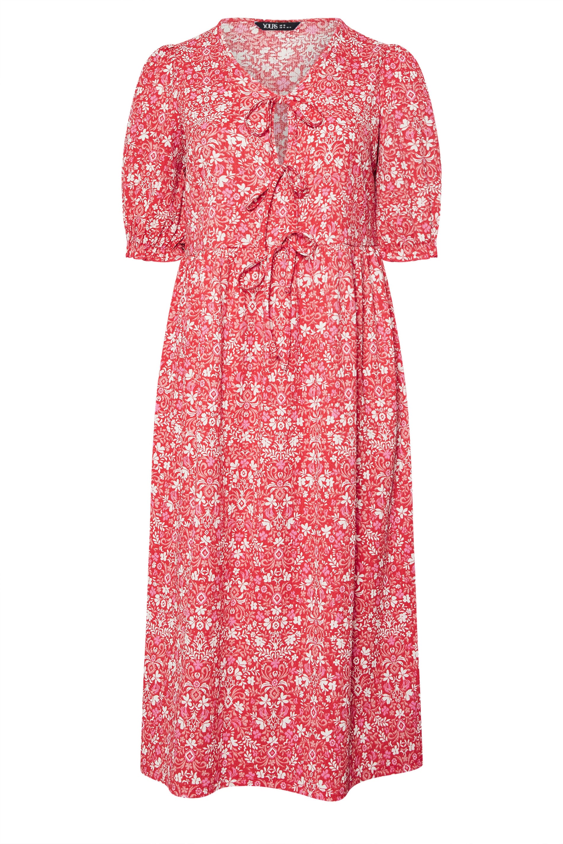 YOURS Plus Size Red Floral Paisley Bow Tie Front Midi Dress | Yours Clothing 5