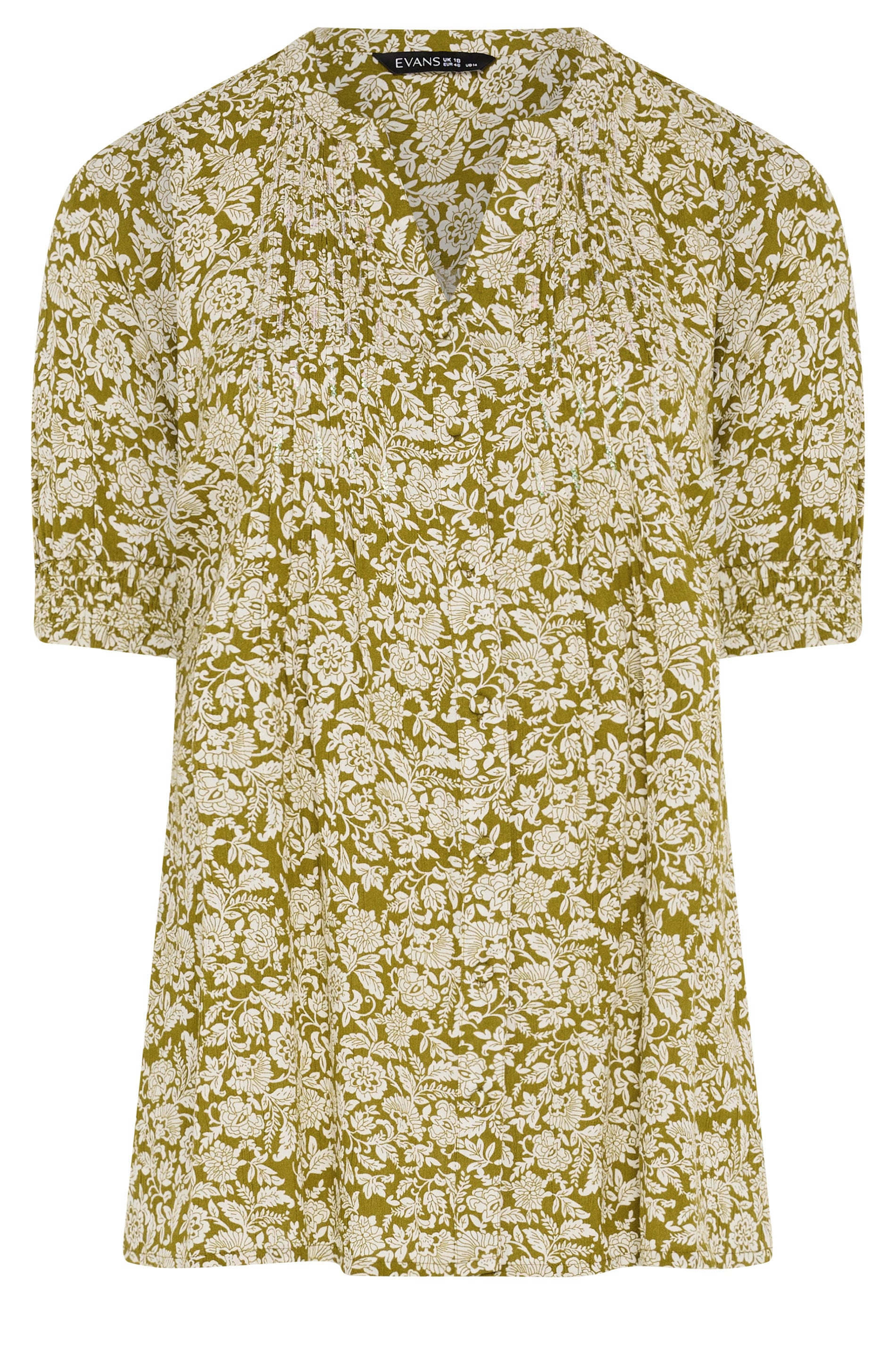 EVANS Plus Size Green Floral Pintuck Blouse | Evans 5