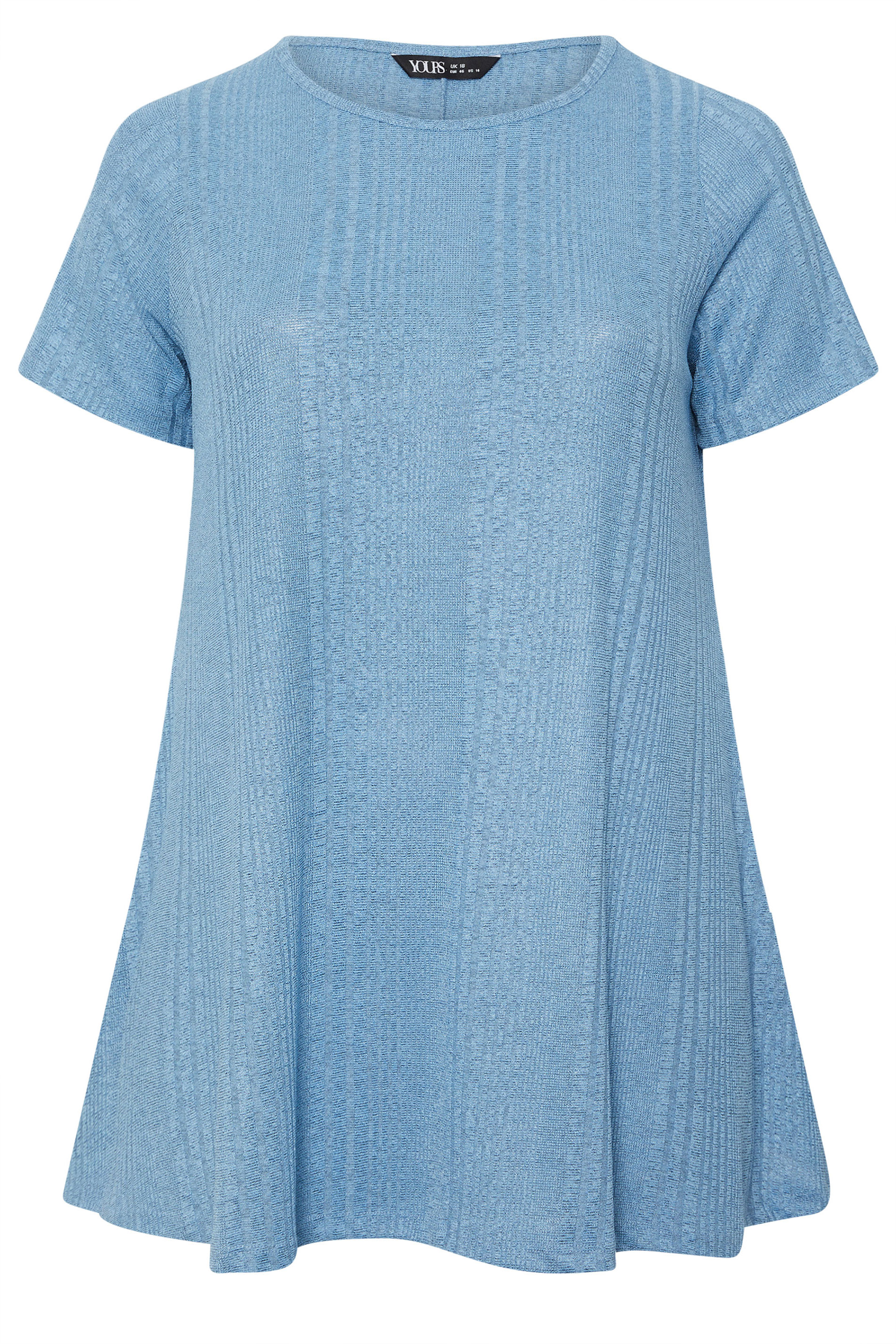 YOURS Plus Size Blue Soft Touch Ribbed Swing T-Shirt | Yours Clothing 5