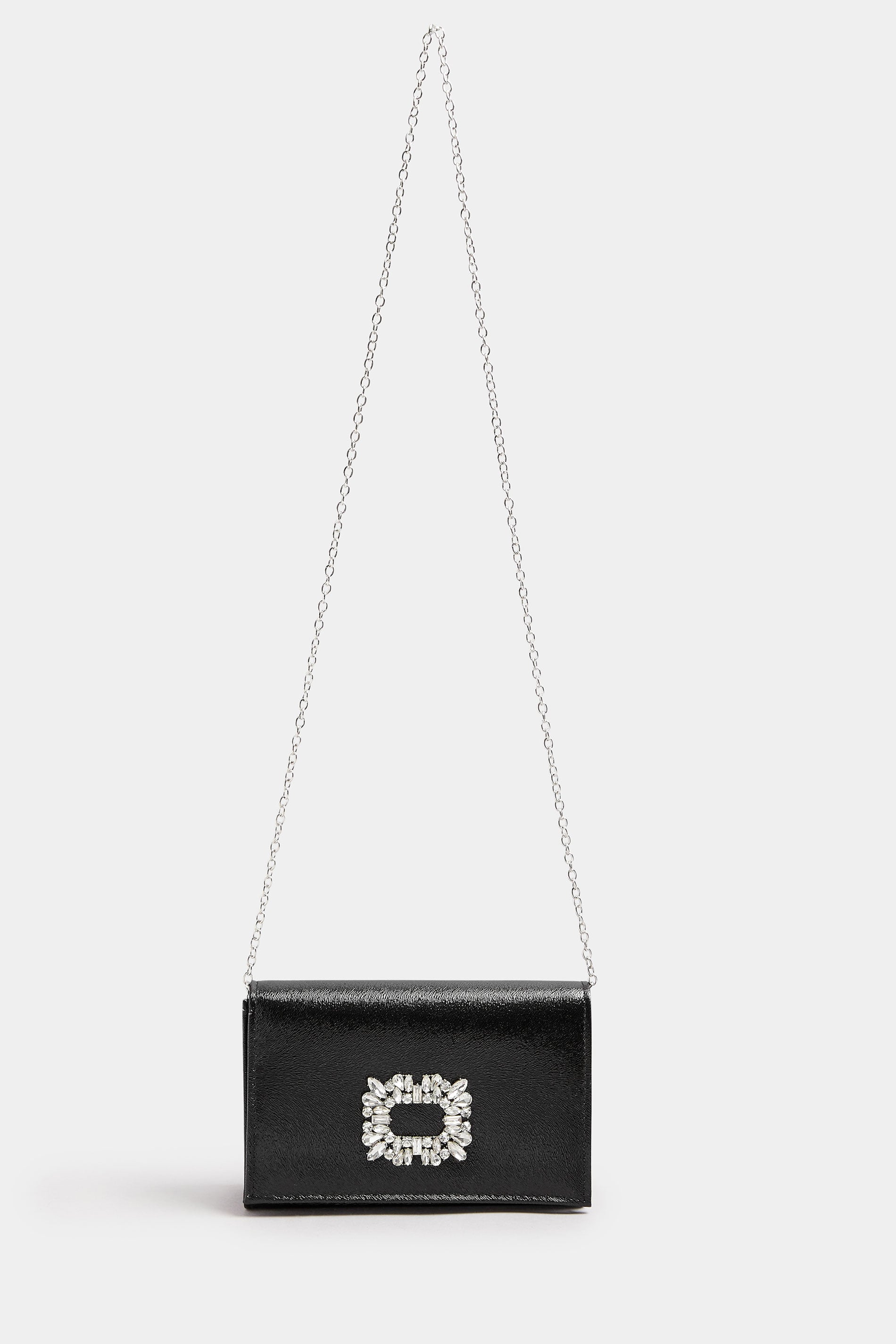 Black Faux Leather Diamante Buckle Clutch Bag | Yours Clothing 3