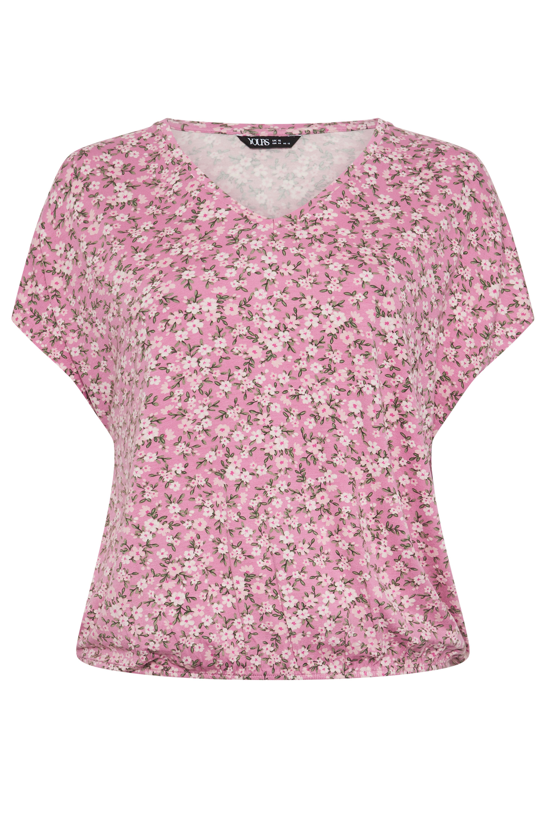 YOURS Plus Size Pink Floral Grown-On Sleeve T-Shirt | Yours Clothing 5