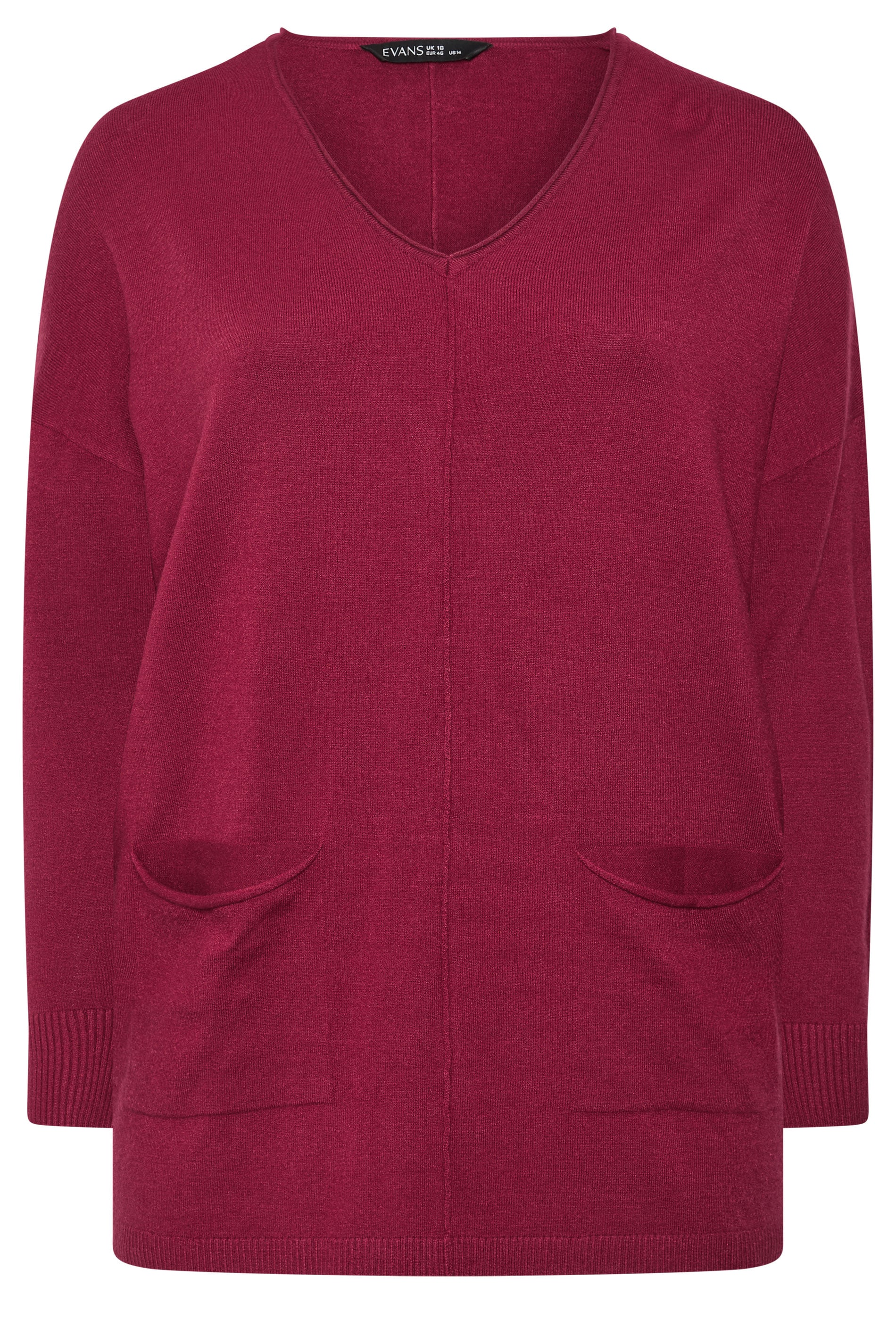 EVANS Plus Size Wine Red Seam Detail Jumper | Evans 1