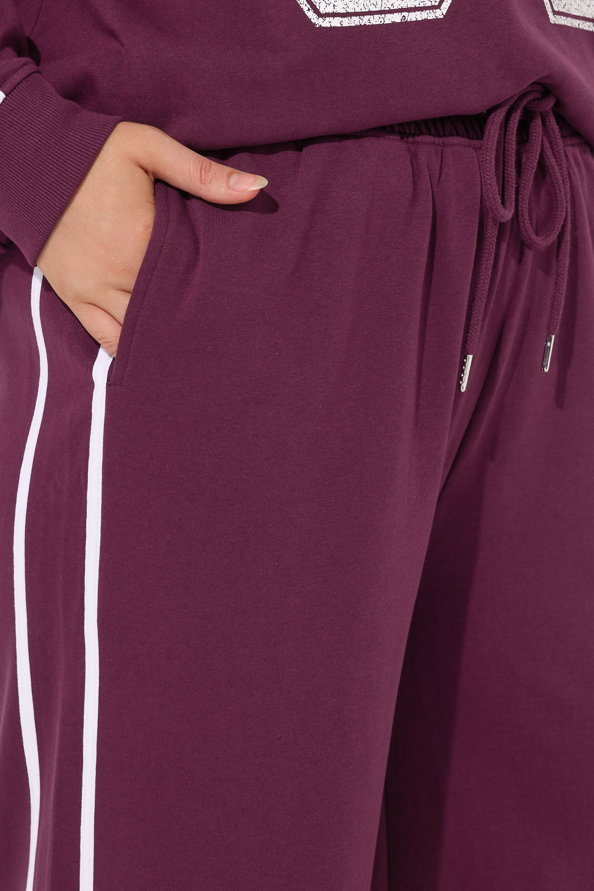 YOURS Plus Size Burgundy Red Side Stripe Wide Leg Joggers | Yours Clothing 4