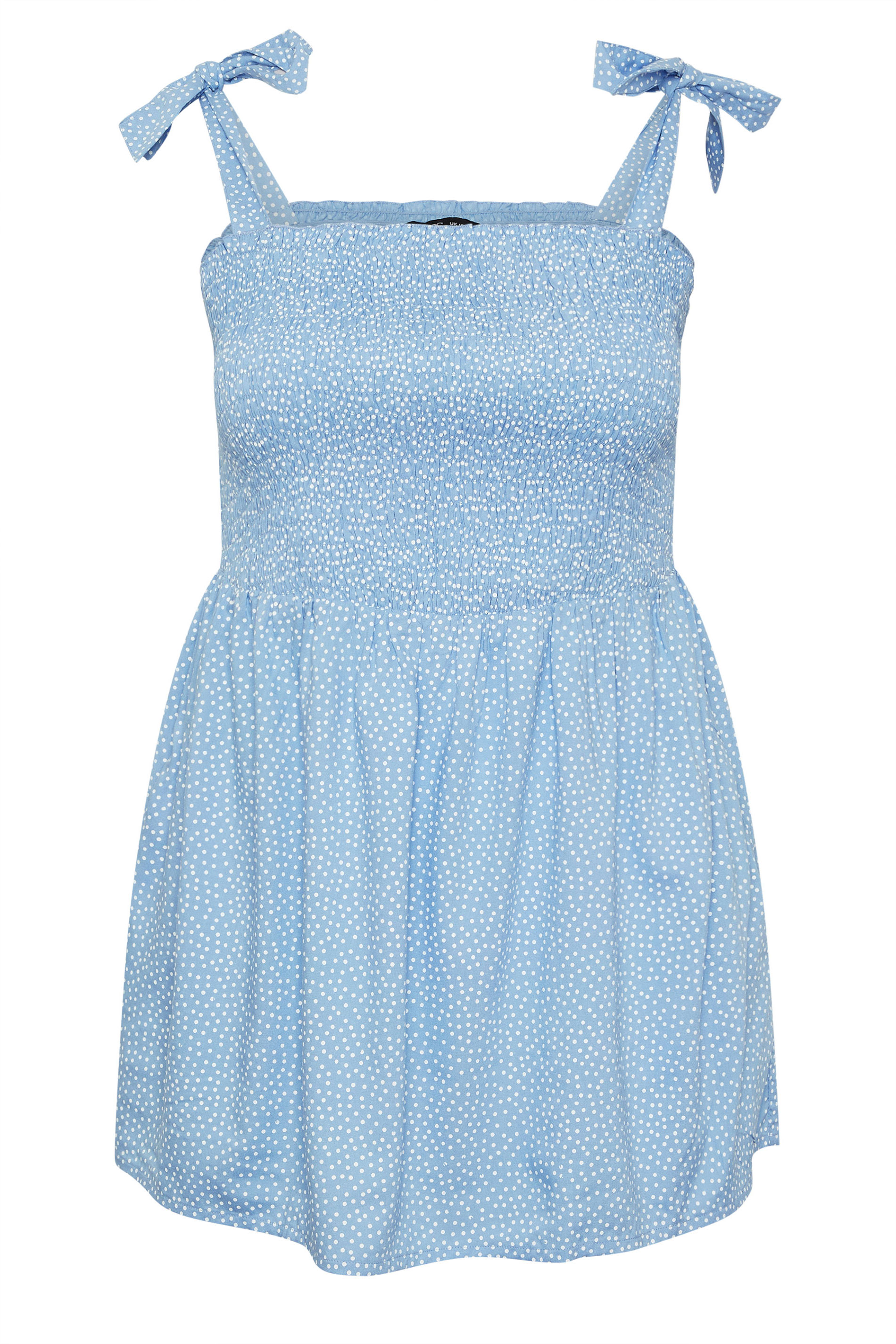 YOURS Plus Size Blue Spot Shirred Tie Sleeve Cami Top | Yours Clothing 7