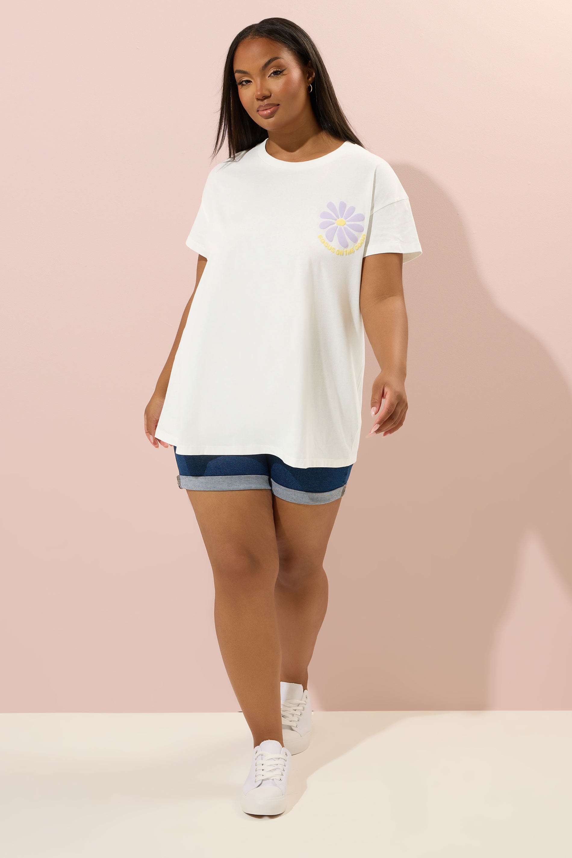 YOURS Plus Size Ivory White 'Focus On The Good' Graphic Back Print T-Shirt | Yours Clothing 2