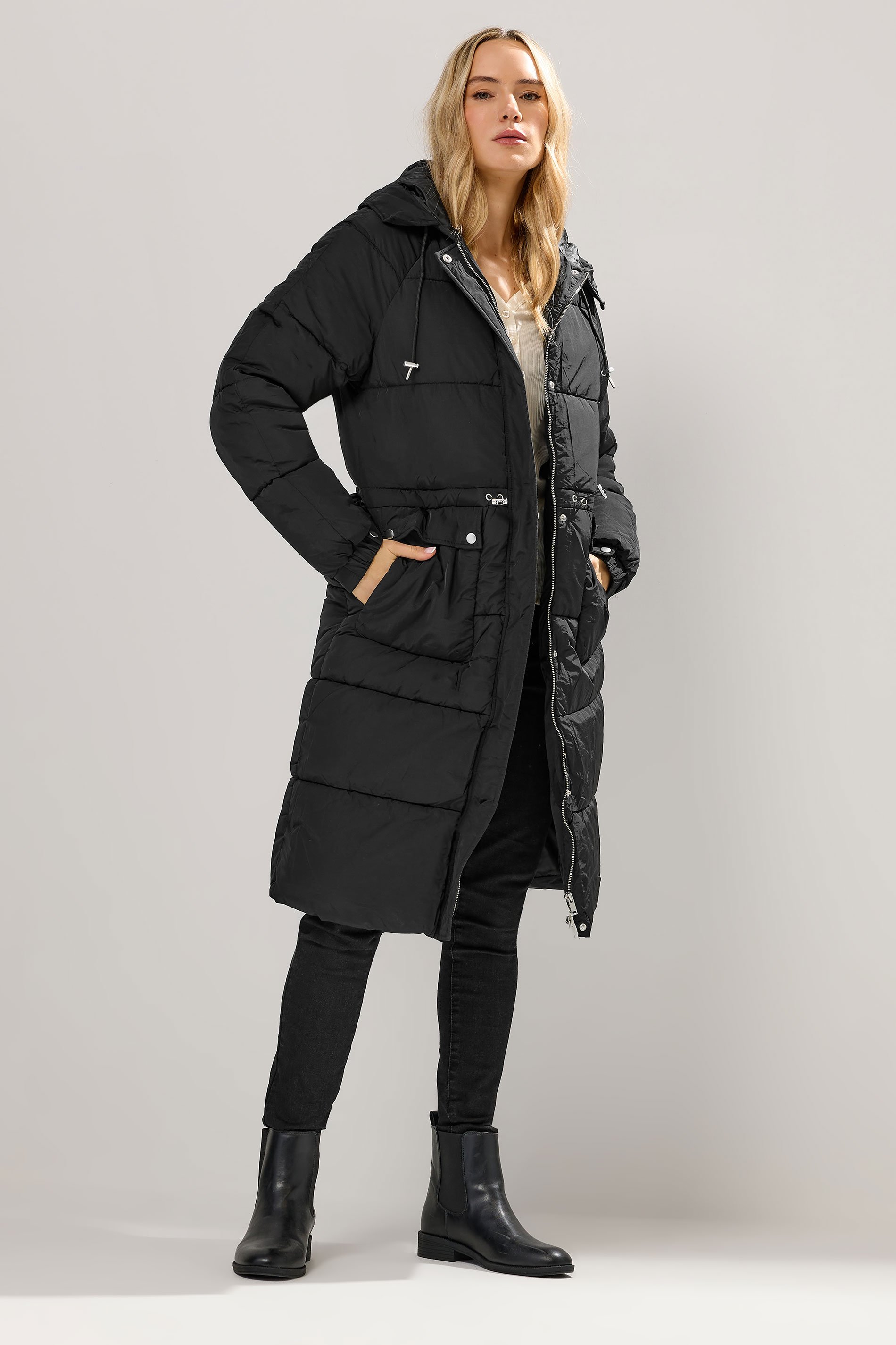 LTS Tall Black Padded Midi Coat | Long Tall Sally 1