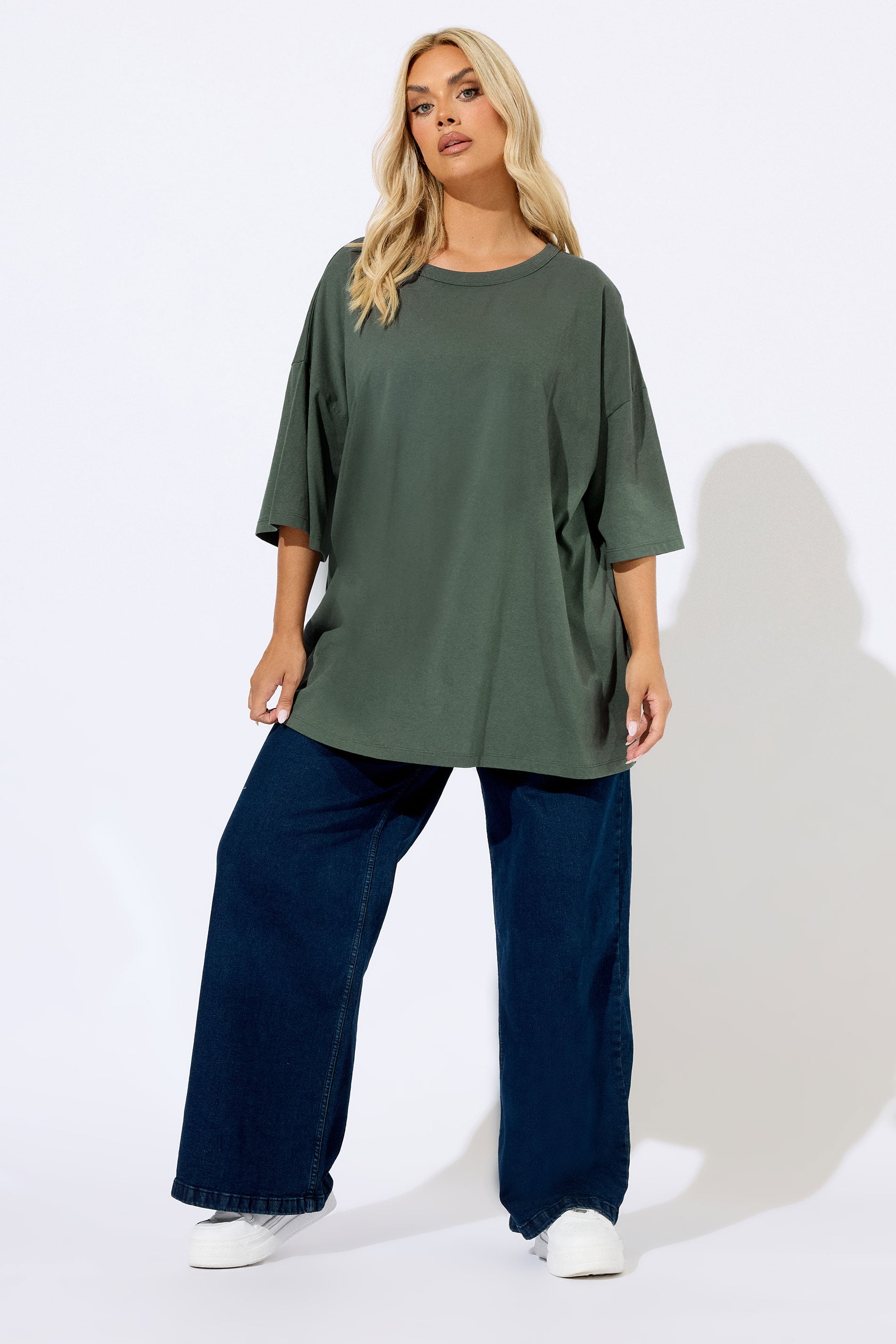 Plus Size Khaki Green Oversized Boxy T-Shirt | Yours Clothing 1