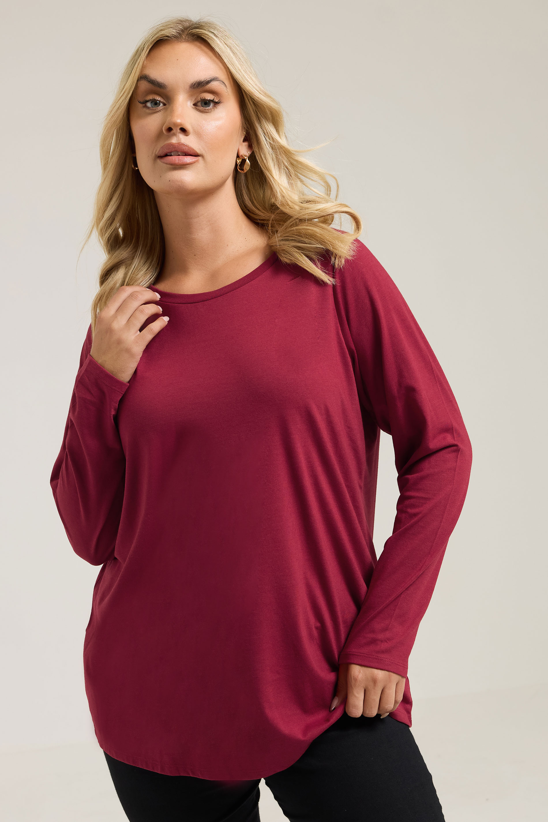 YOURS Plus Size Red Long Sleeve Core T-Shirt | Yours Clothing 3
