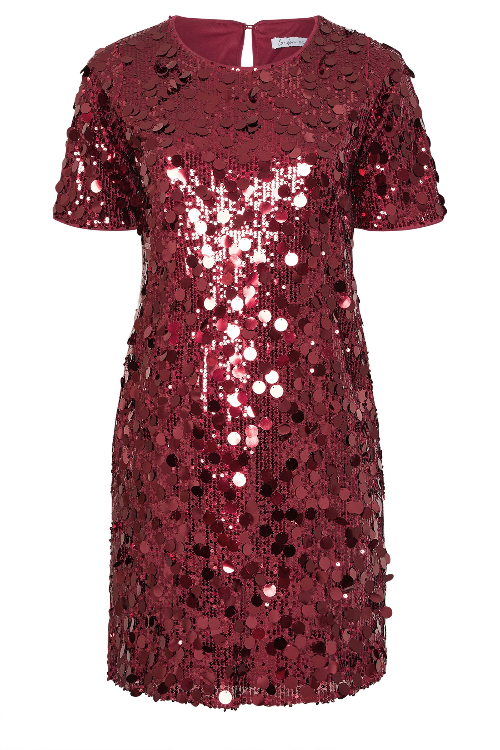 YOURS LONDON Plus Size Burgundy Red Sequin T-Shirt Dress | Yours Clothing 5