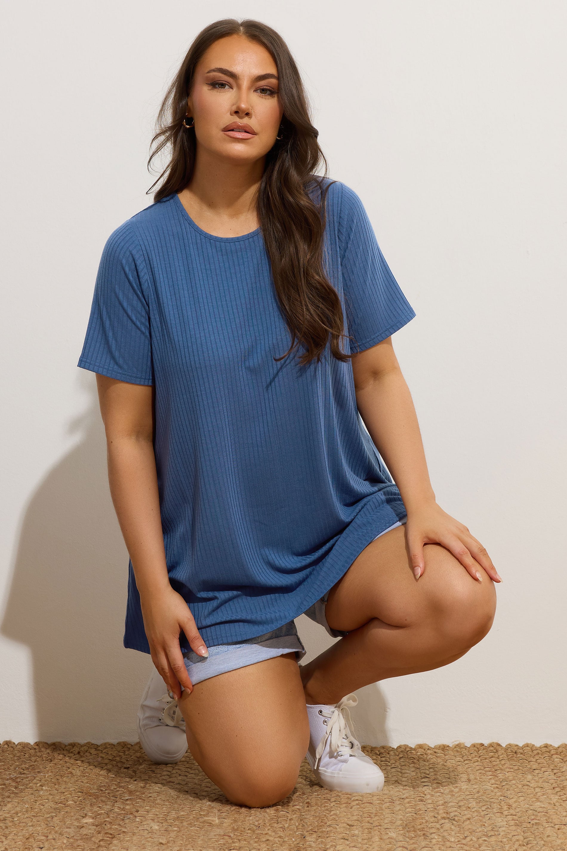 YOURS Plus Size Blue Ribbed Swing Top | Yours Clothing 3