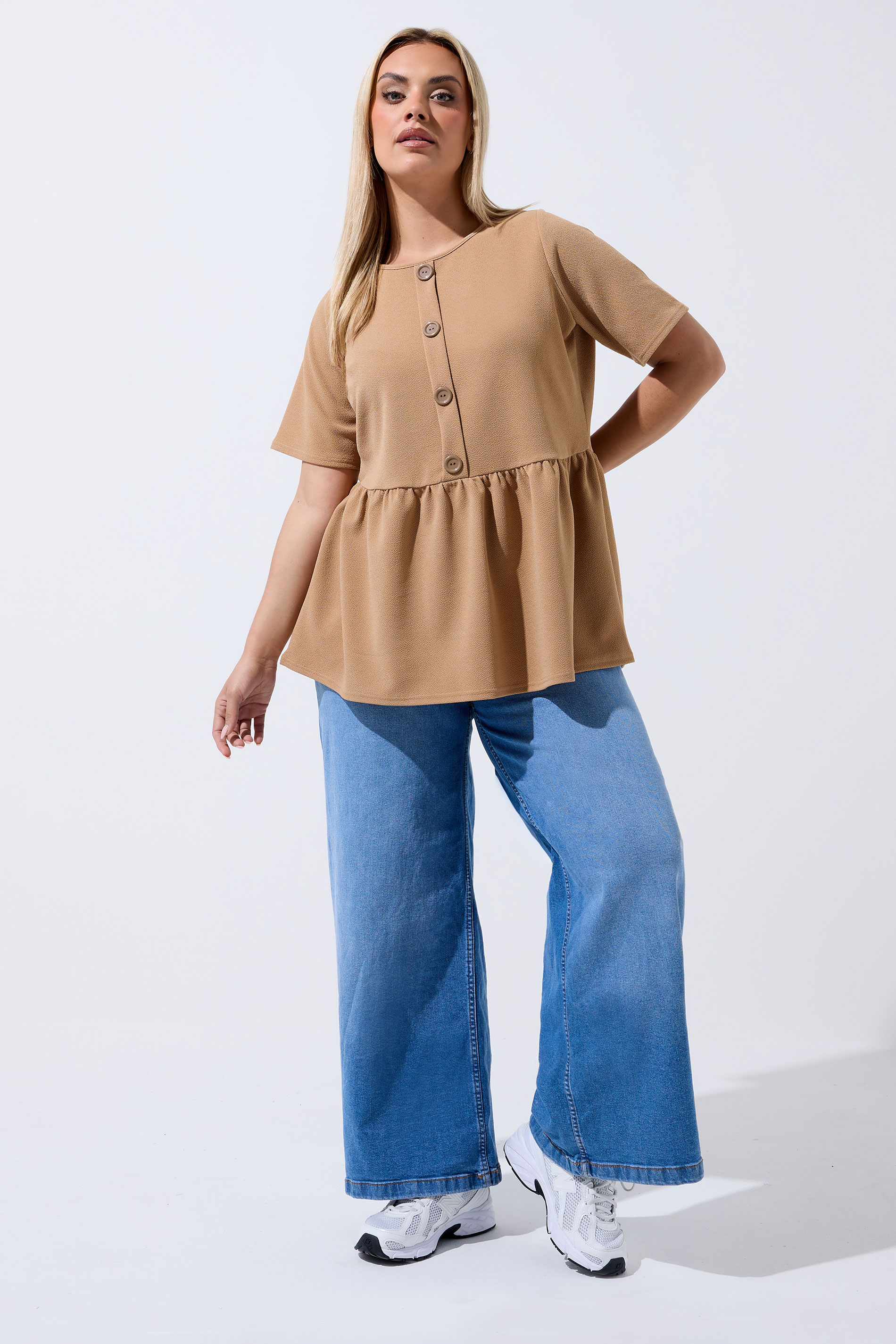 LIMITED COLLECTION Plus Size Natural Brown Peplum Top | Yours Clothing 1