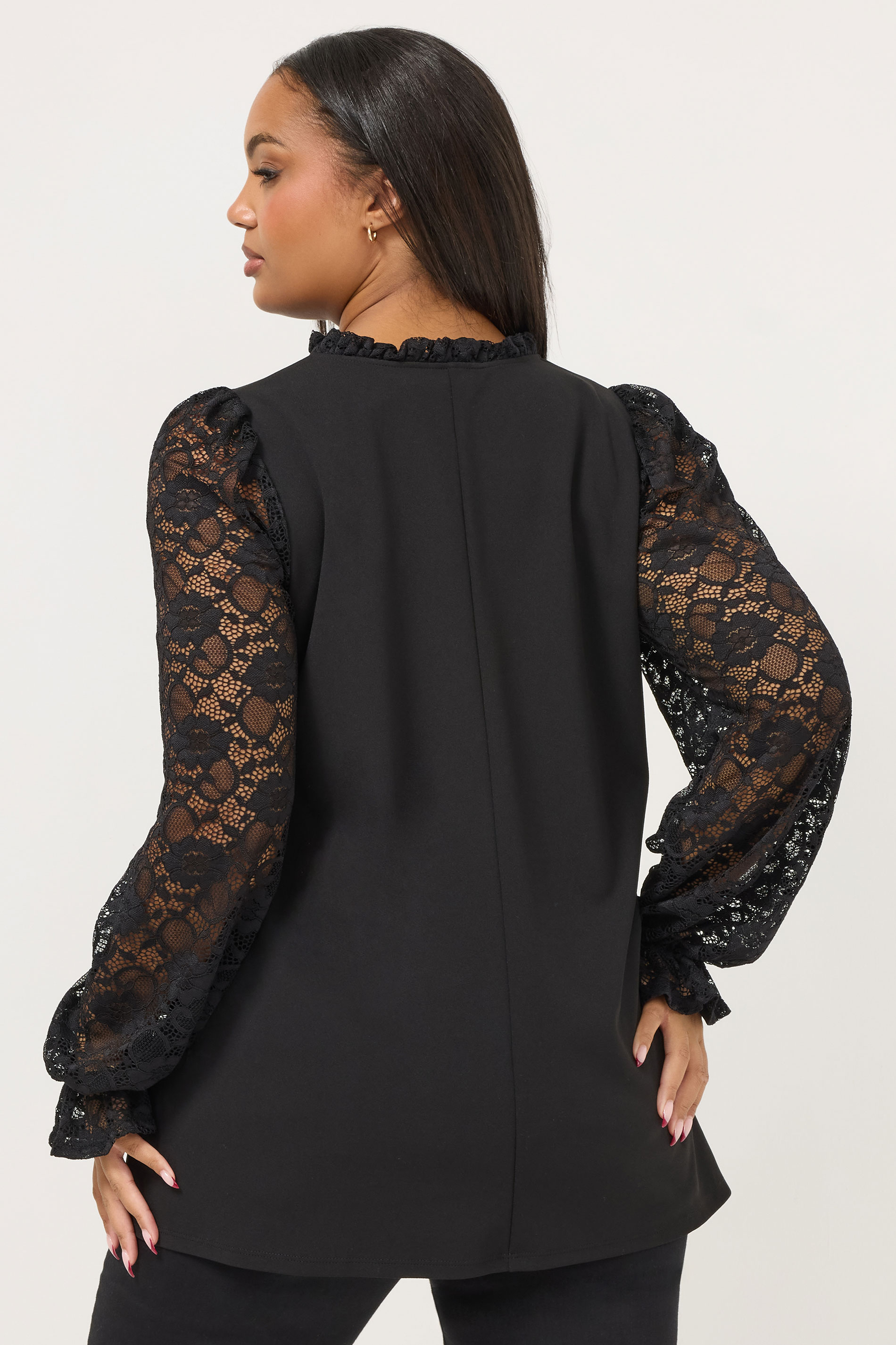 YOURS Plus Size Black Lace Long Sleeve Top | Yours Clothing 2