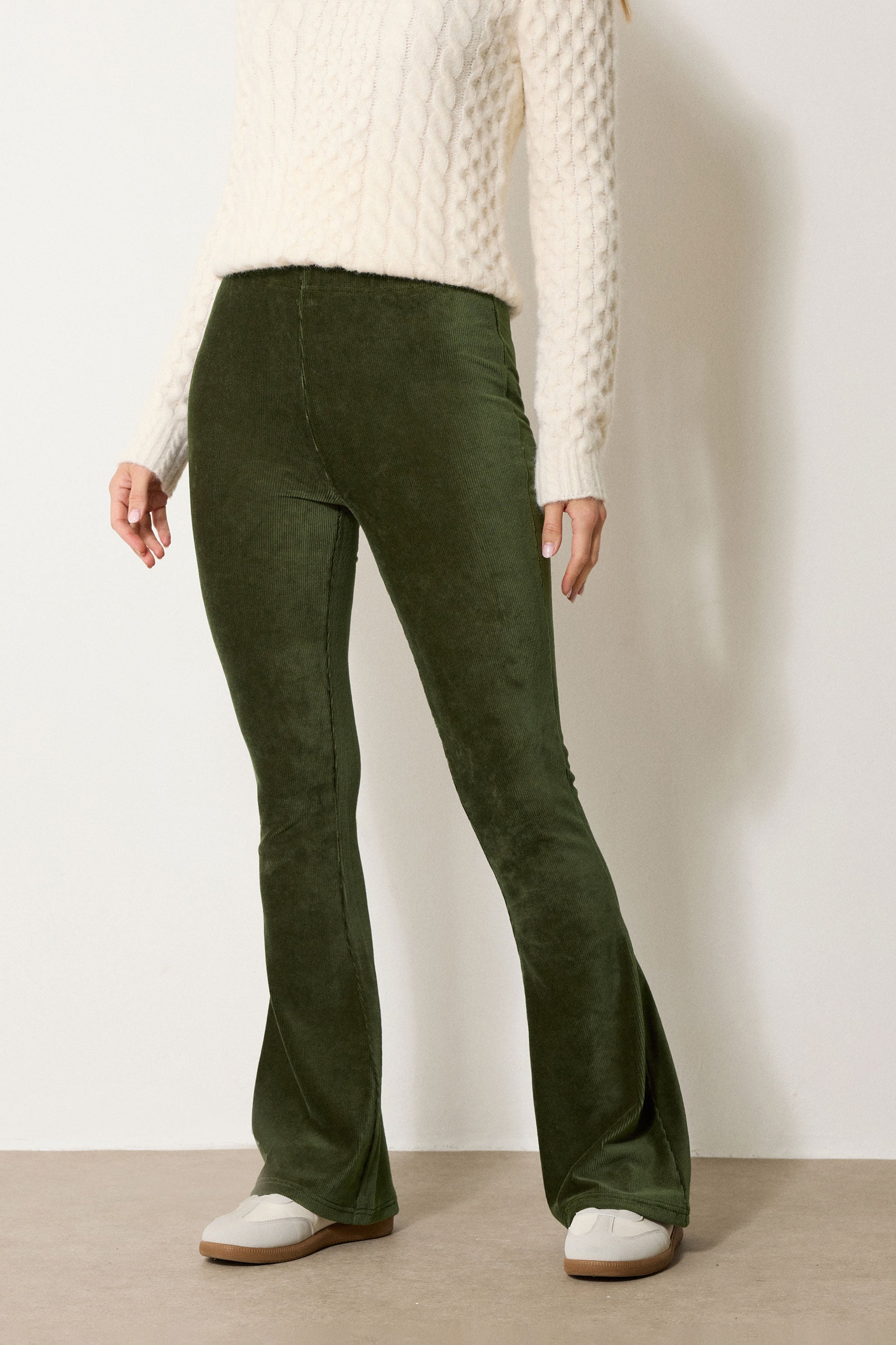 LTS Tall Khaki Green Cord Kick Flare Leggings | Long Tall Sally 1