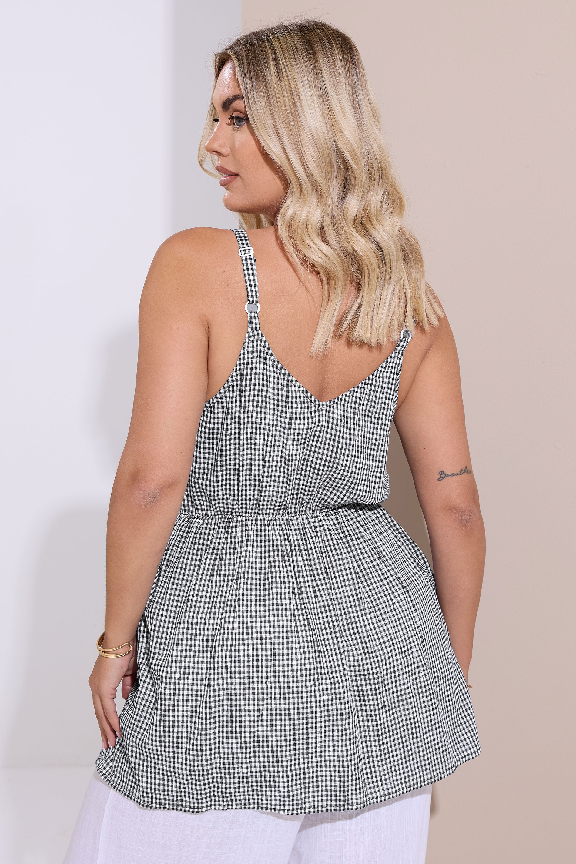 YOURS Plus Size Black & White Gingham Tie Front Cami Top | Yours Clothing 4