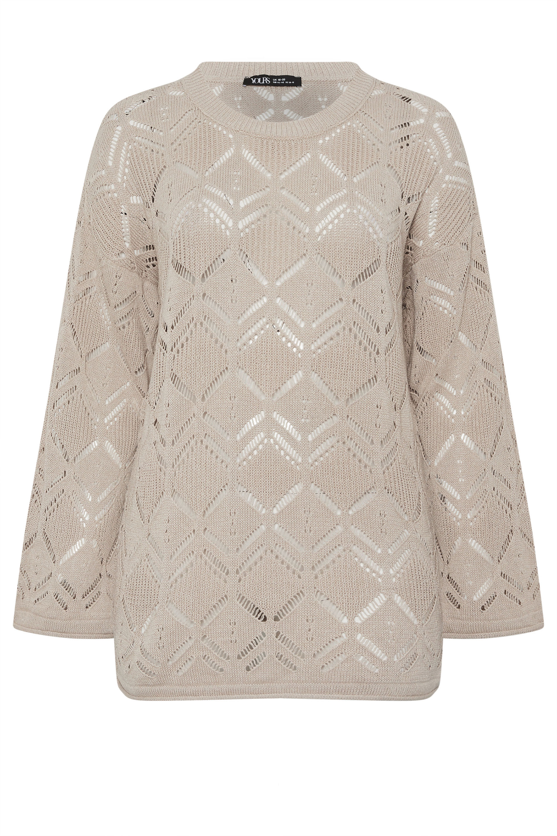 YOURS Plus Size Beige Brown Pointelle Knitted Jumper | Yours Clothing 5