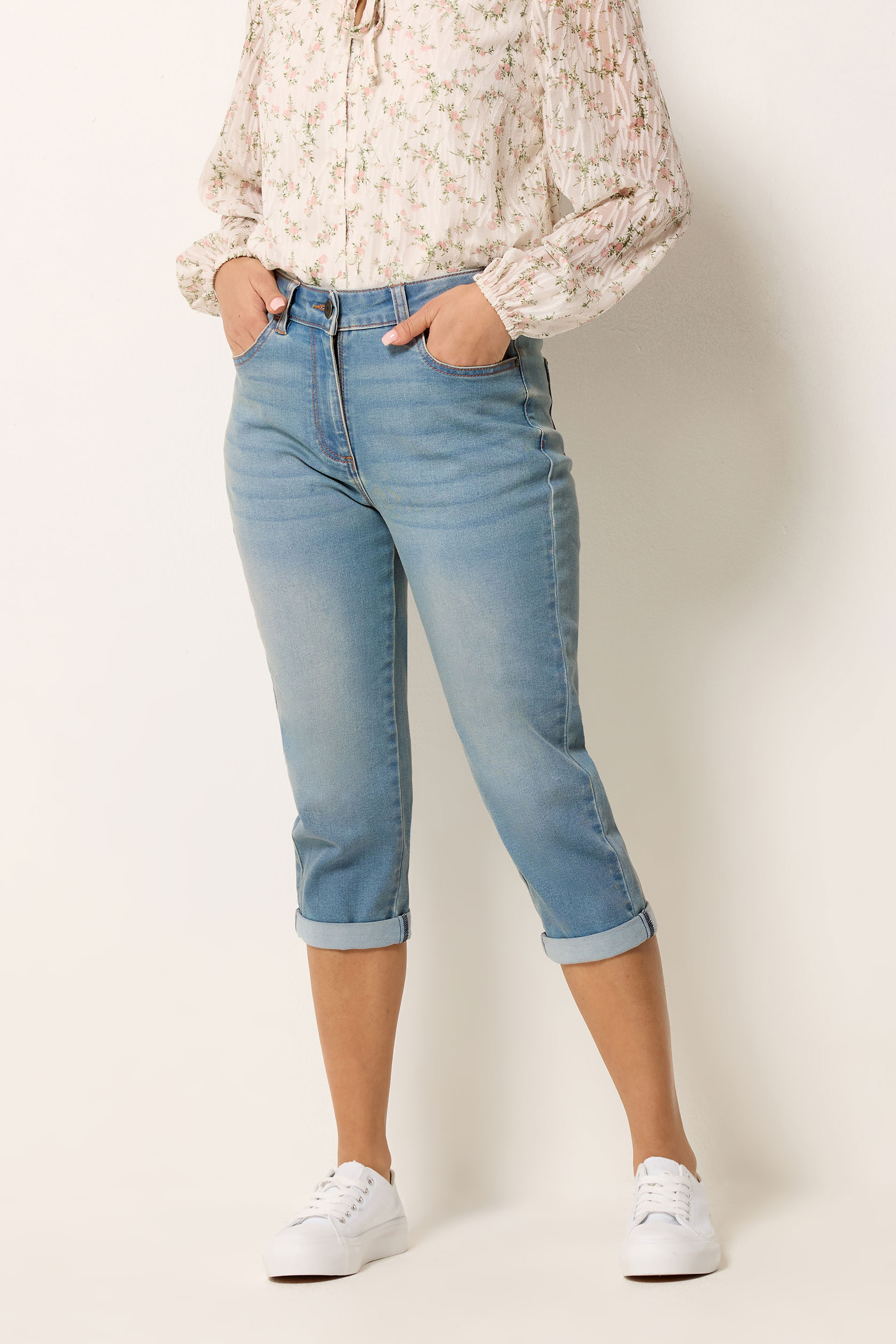 M&Co Blue Light Wash Cropped Boyfriend Jeans | M&Co 1
