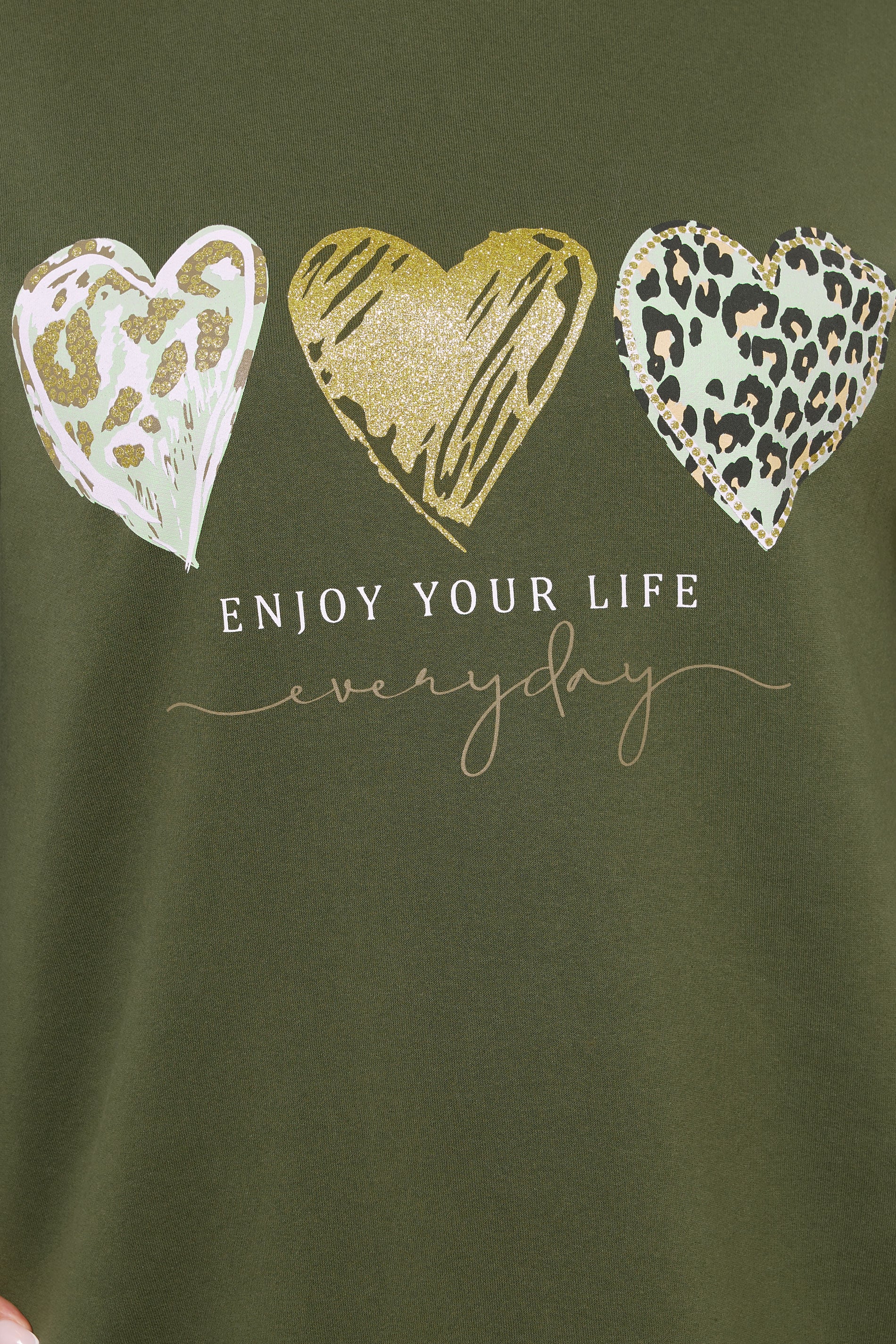 YOURS Plus Size Khaki Green 'Enjoy Your Life' Sweatshirt Dress | Yours Clothing 5
