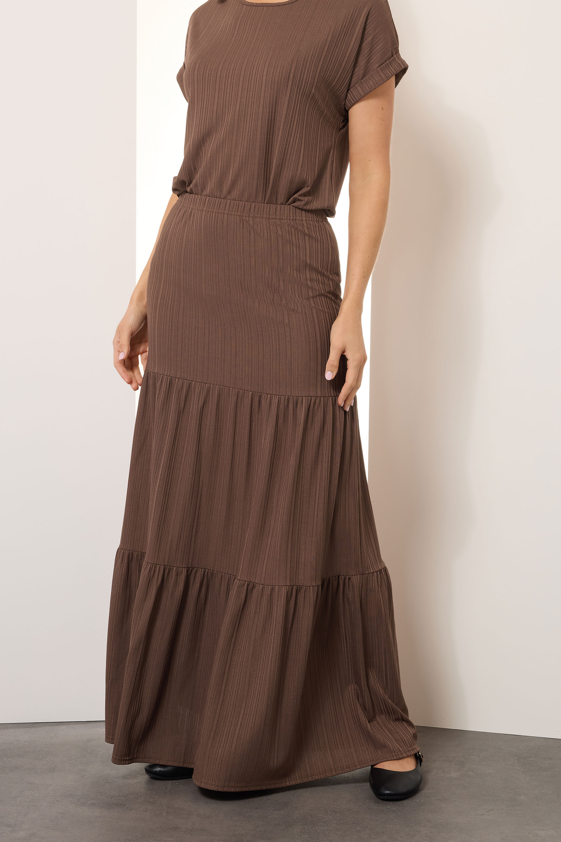 LTS Tall Chocolate Brown Textured Tiered Maxi Skirt | Long Tall Sally 2