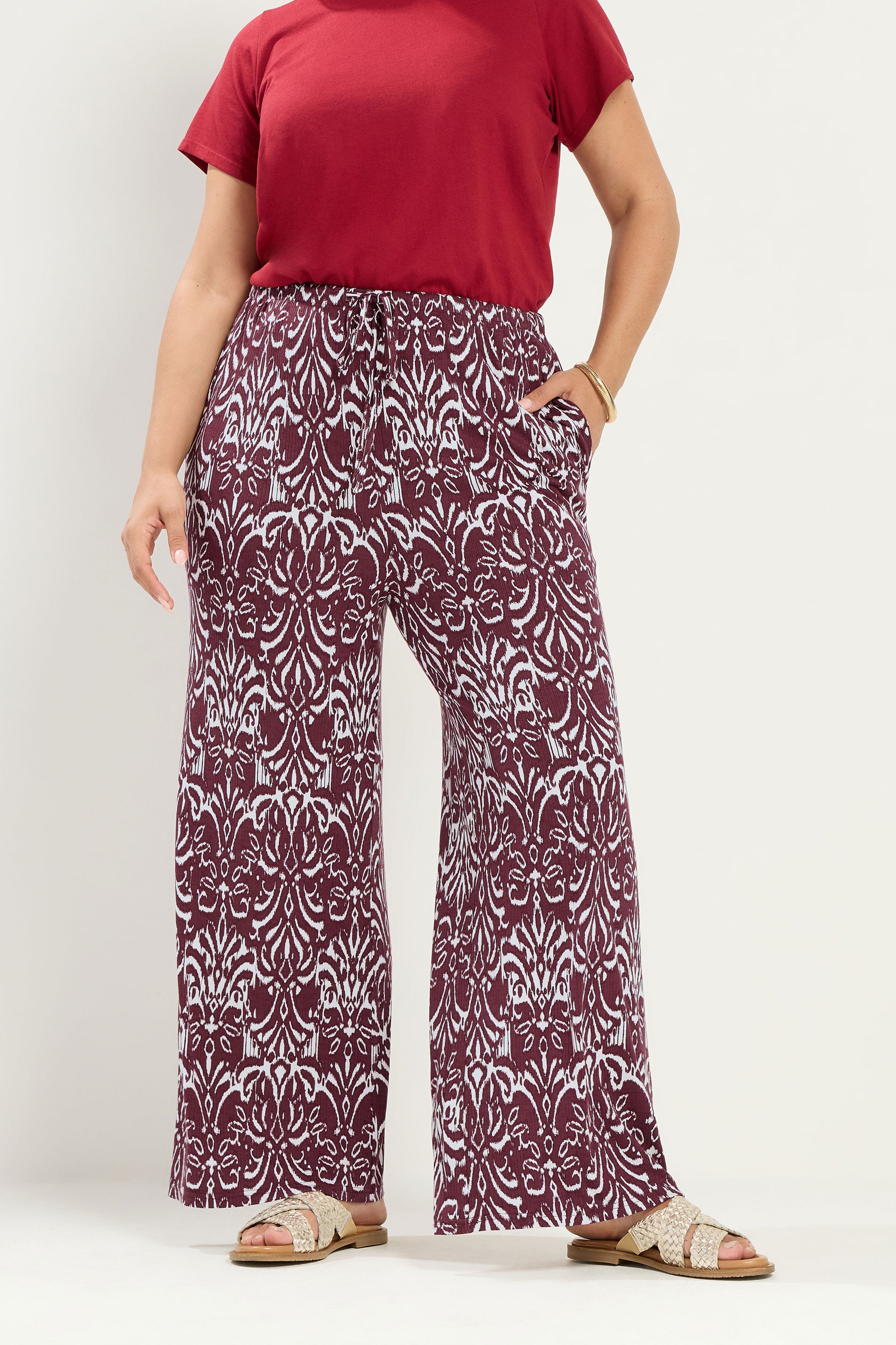 YOURS Plus Size Red Ikat Print Trousers | Yours Clothing 3