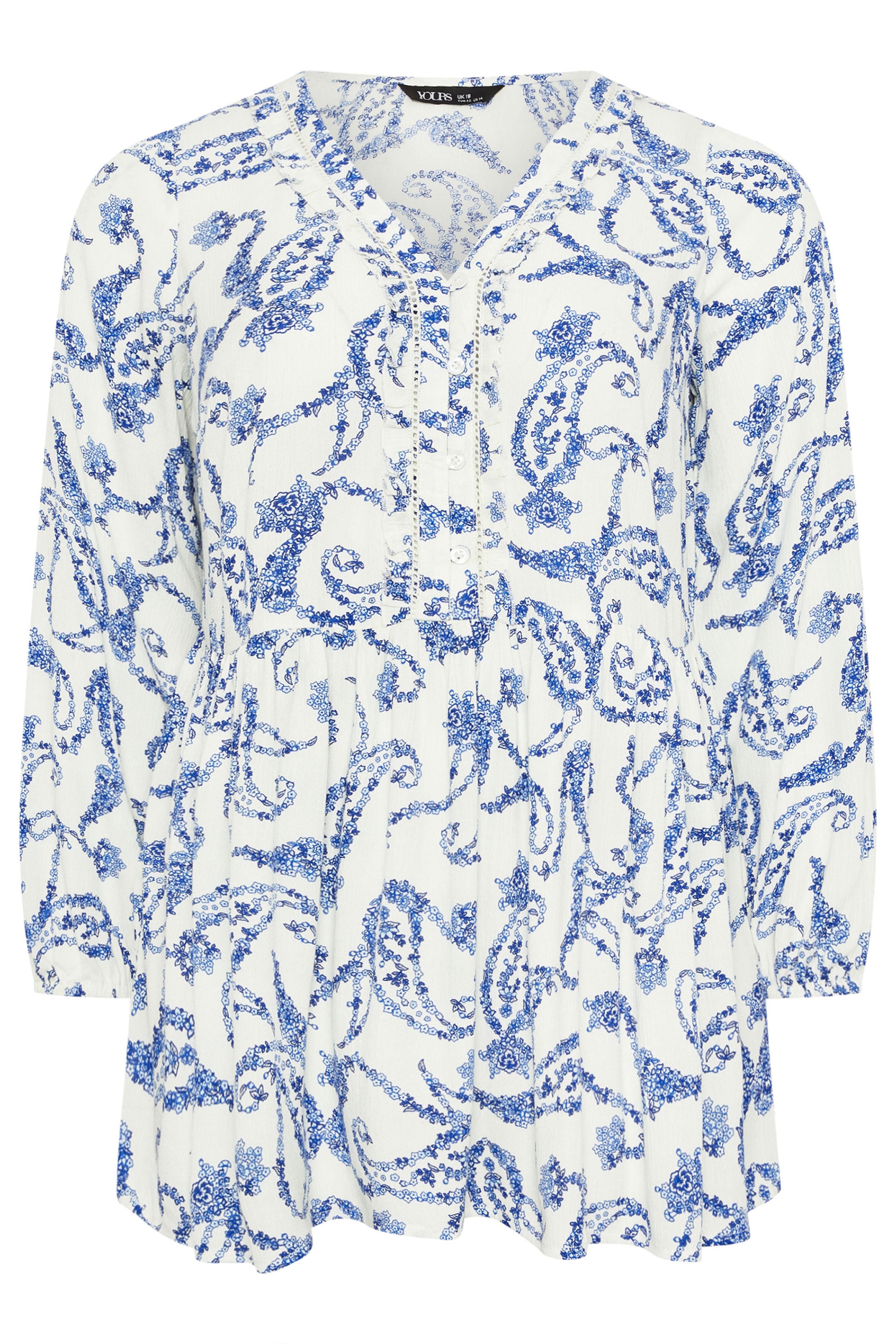 YOURS Plus Size Blue Paisley Print Ruffle Blouse | Yours Clothing 5