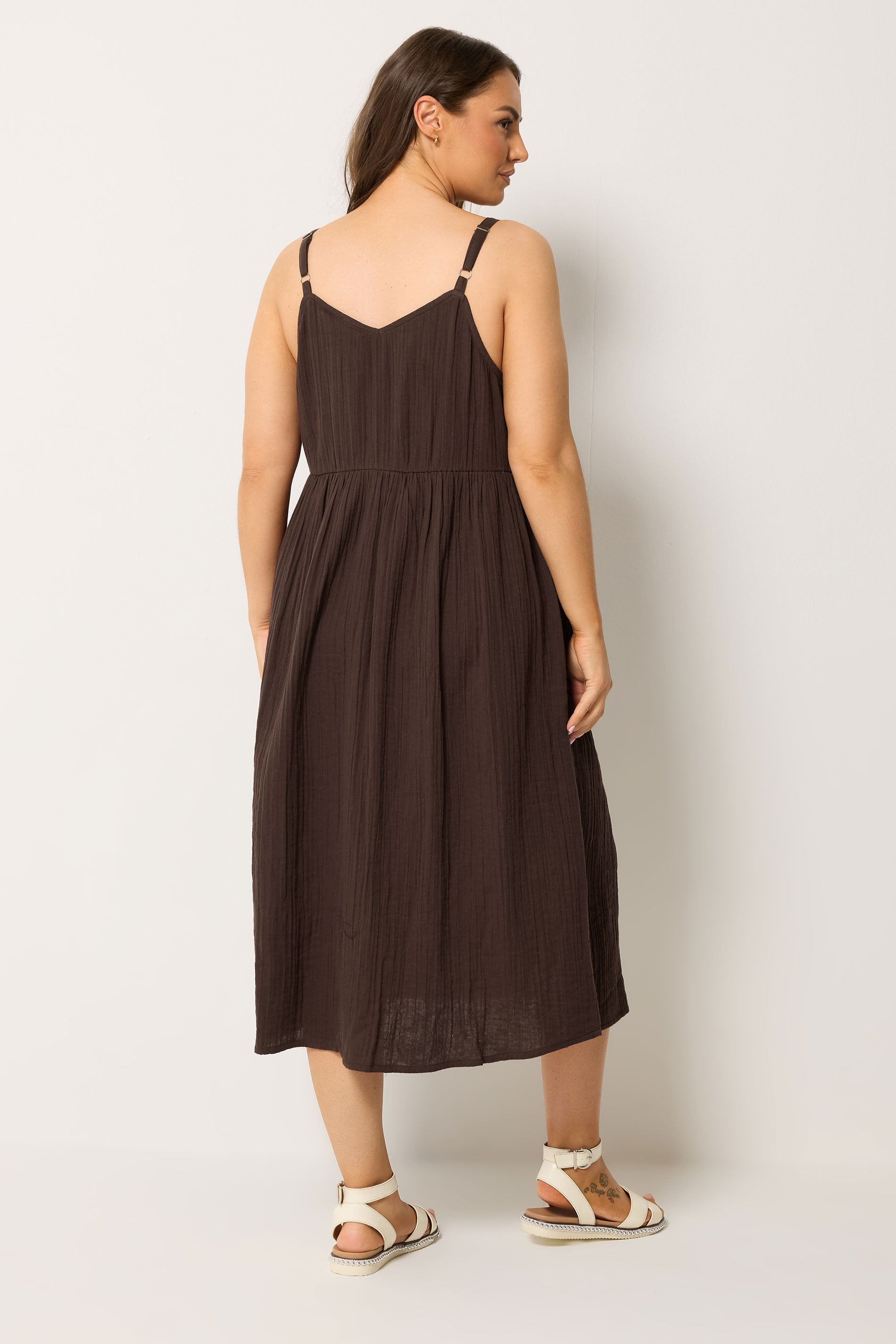 YOURS Plus Size Chocolate Brown Cheesecloth Sundress | Yours Clothing 2