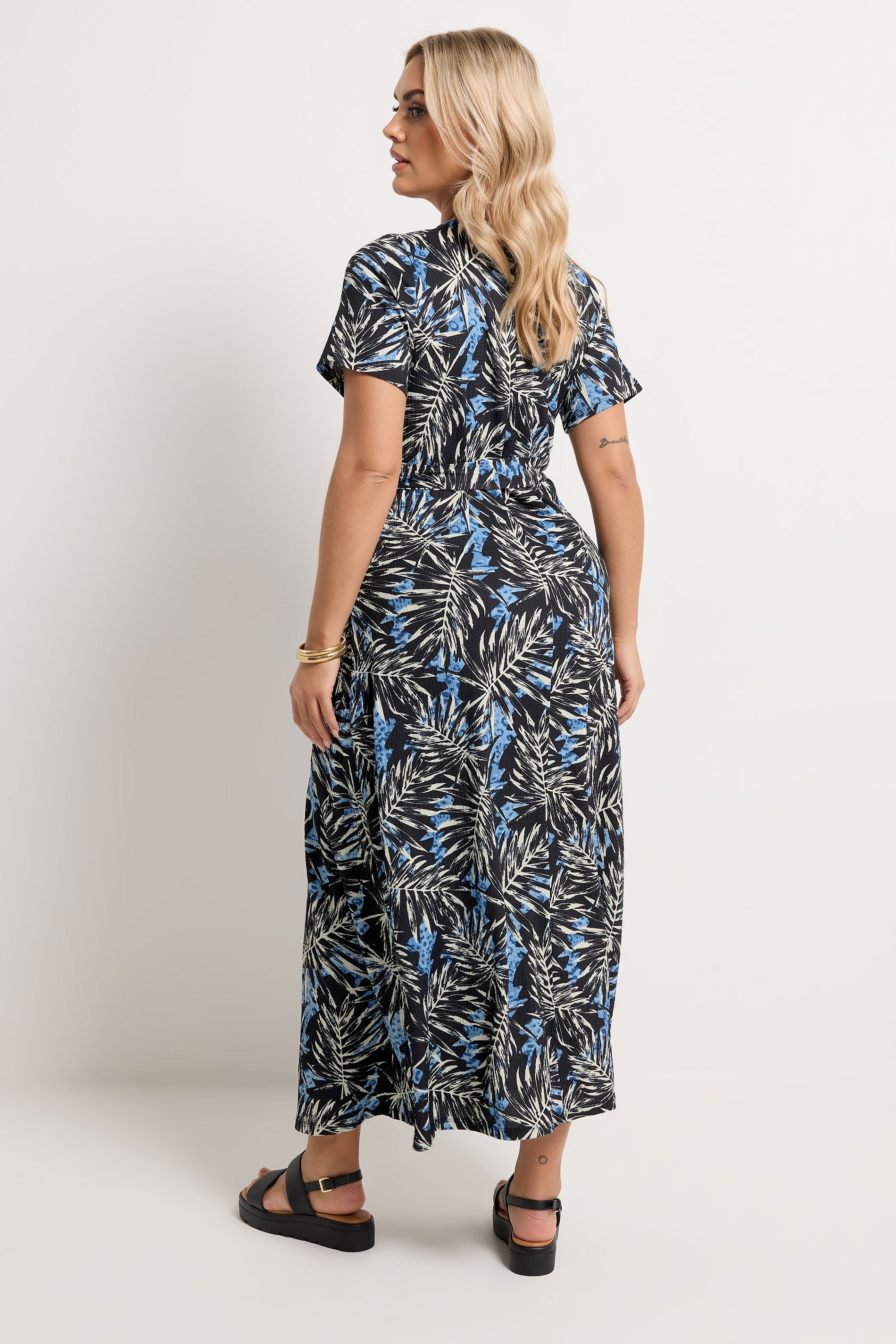 YOURS Plus Size Black Leaf Maxi Wrap Dress | Yours Clothing 2