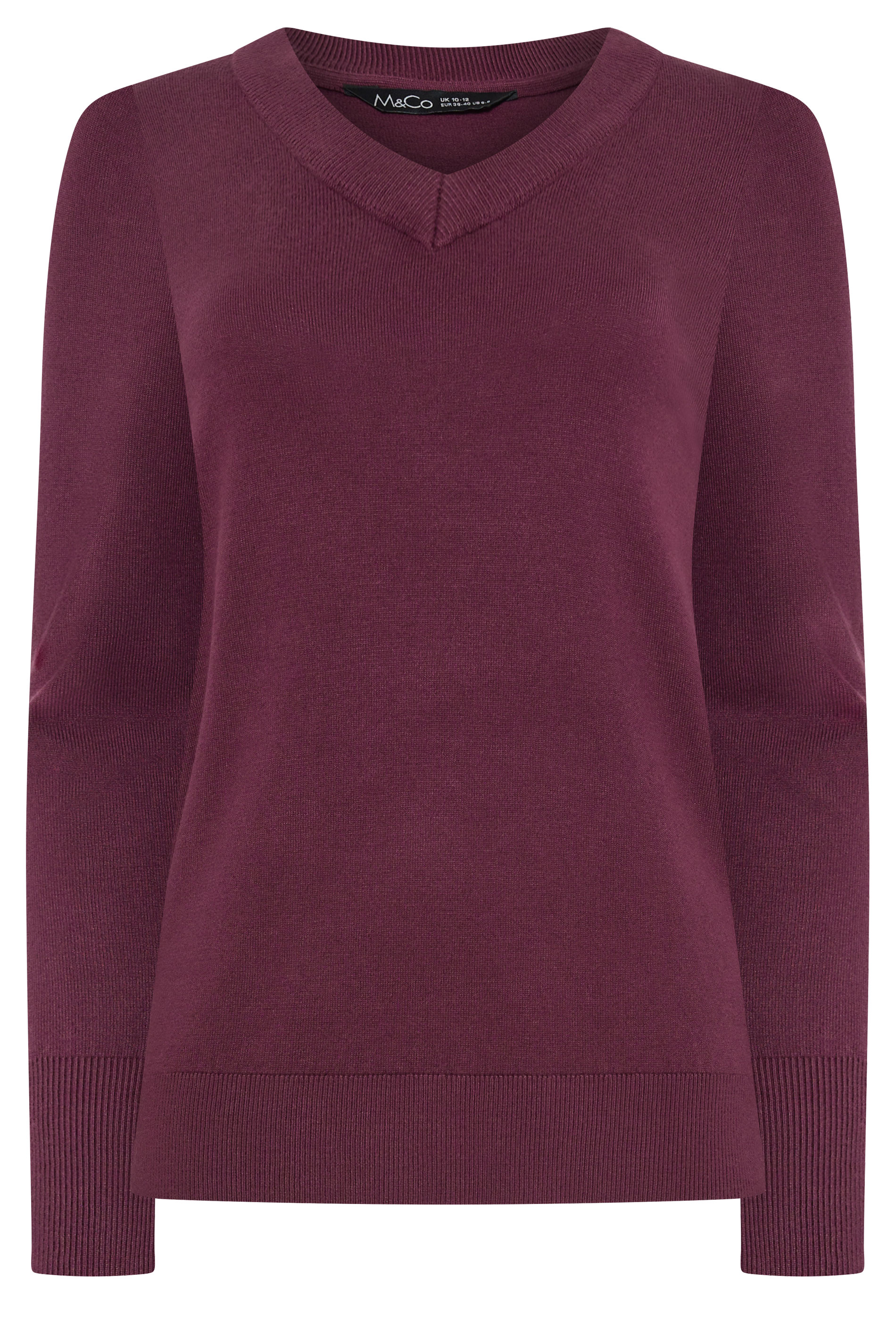 M&Co Berry Purple Long Sleeve V-Neck Jumper | M&Co 5