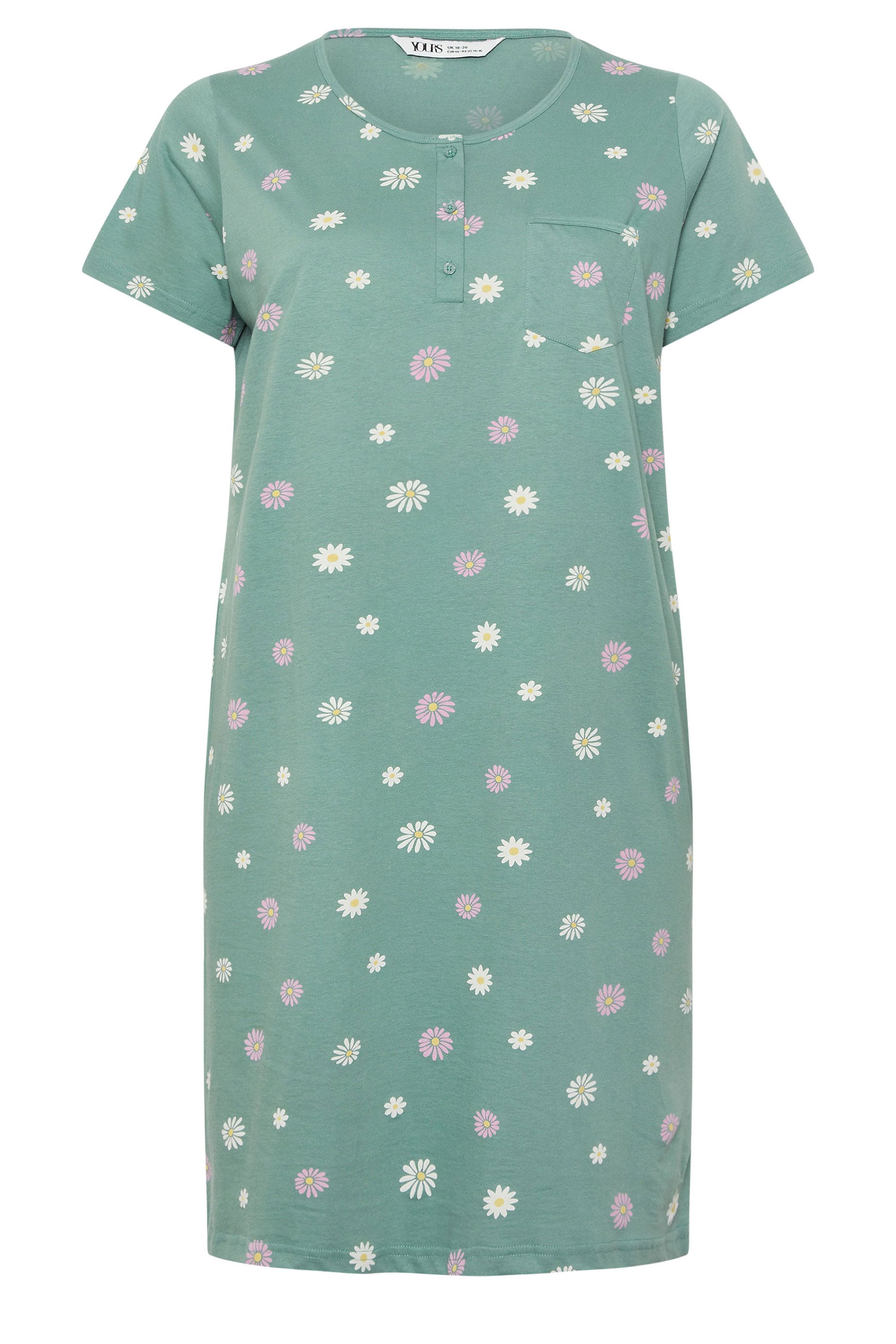 YOURS Plus Size Green Daisy Placket Nightdress | Yours Clothing 6