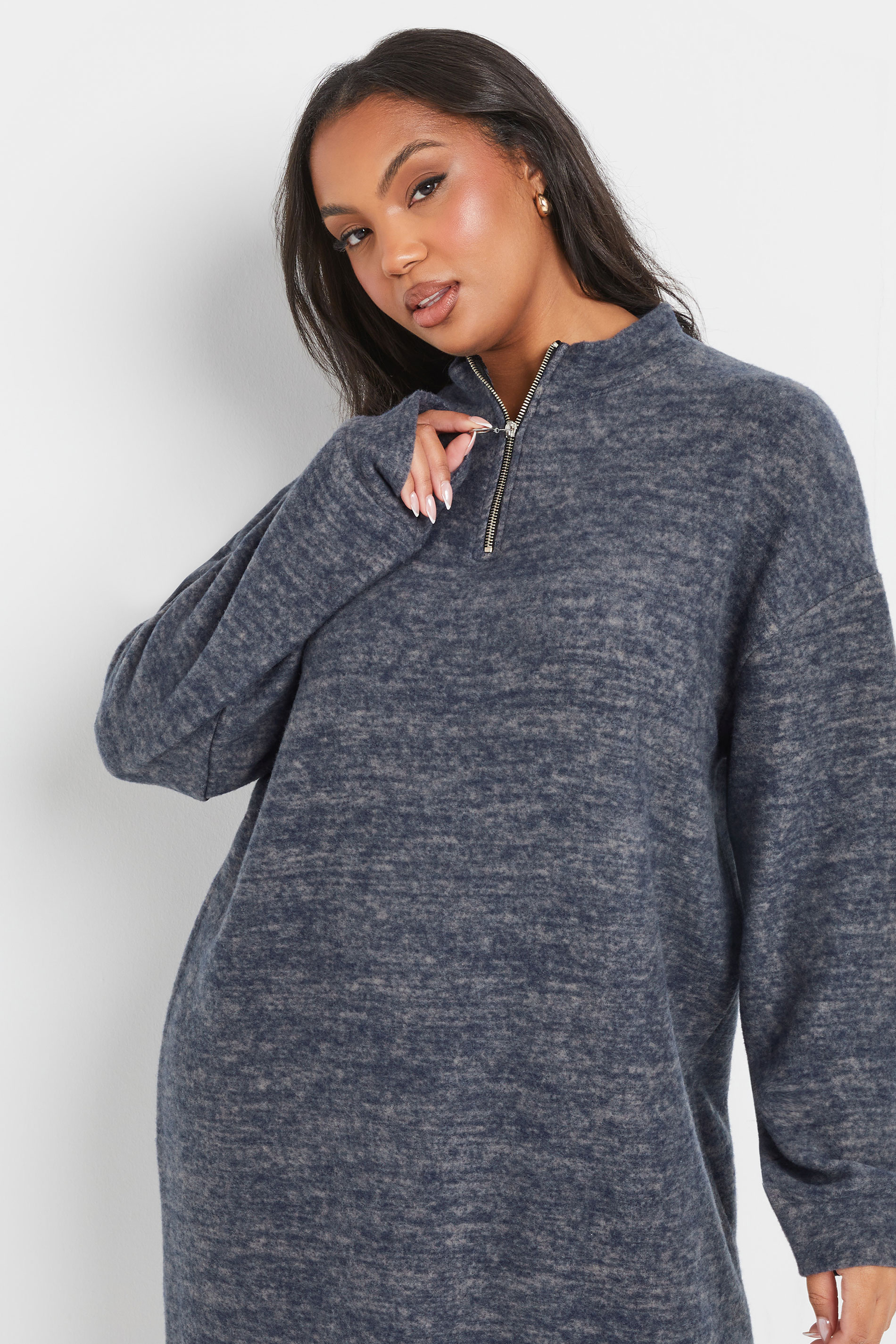 YOURS Plus Size Blue Soft Touch Zip Jumper Dress | Yours Clothing 4