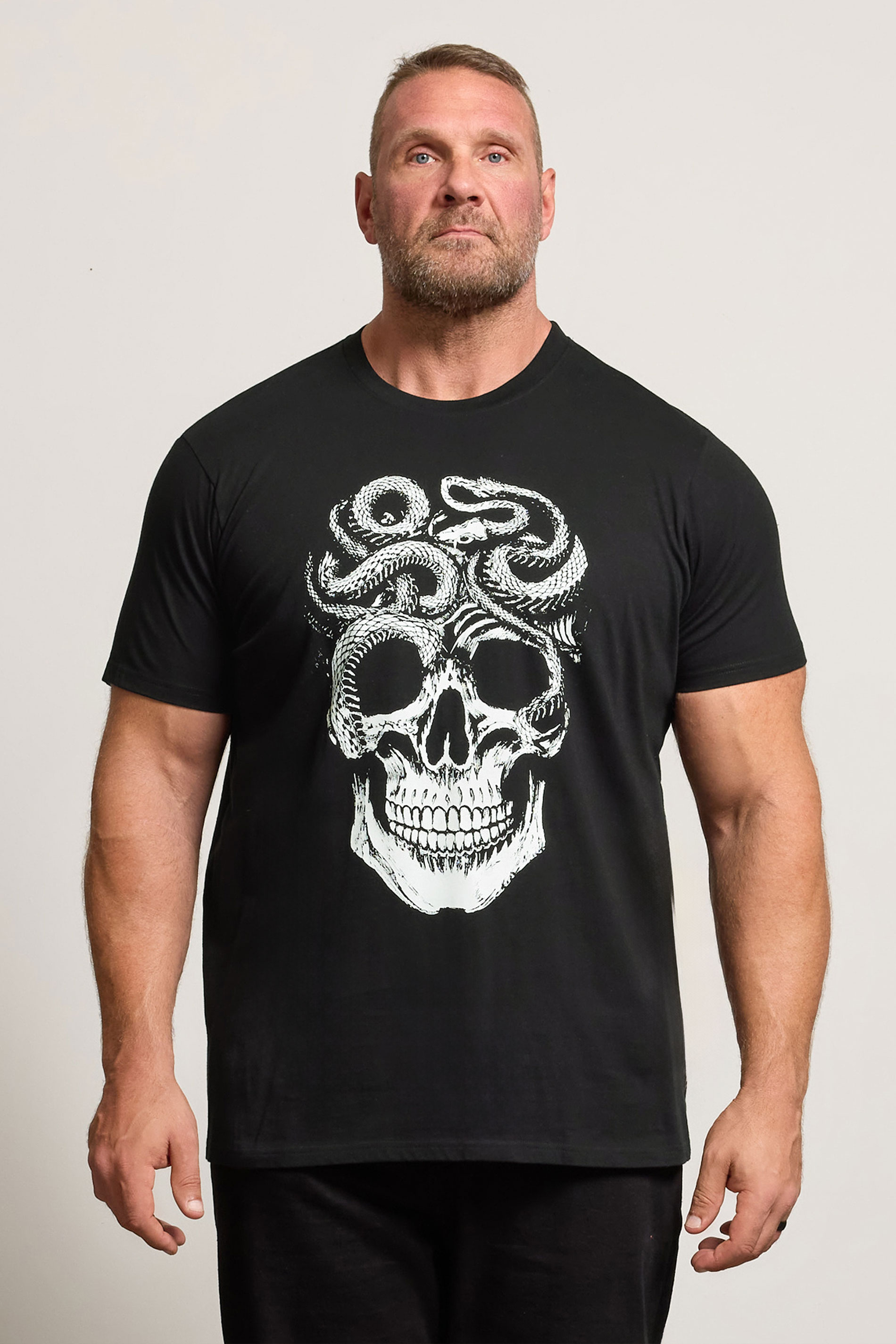 BadRhino Big & Tall Black Skull & Snake Print Graphic T-Shirt 3