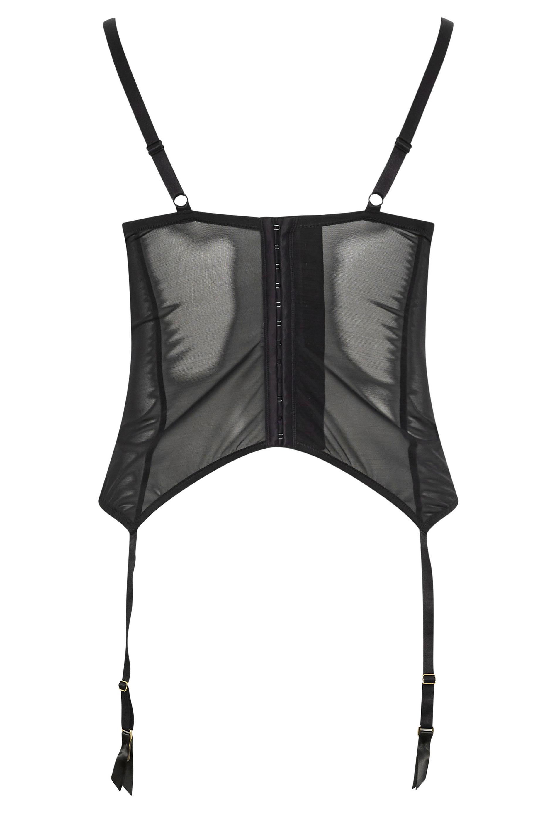 YOURS Plus Size Black Lace Strap Detail Satin Basque | Yours Clothing 7