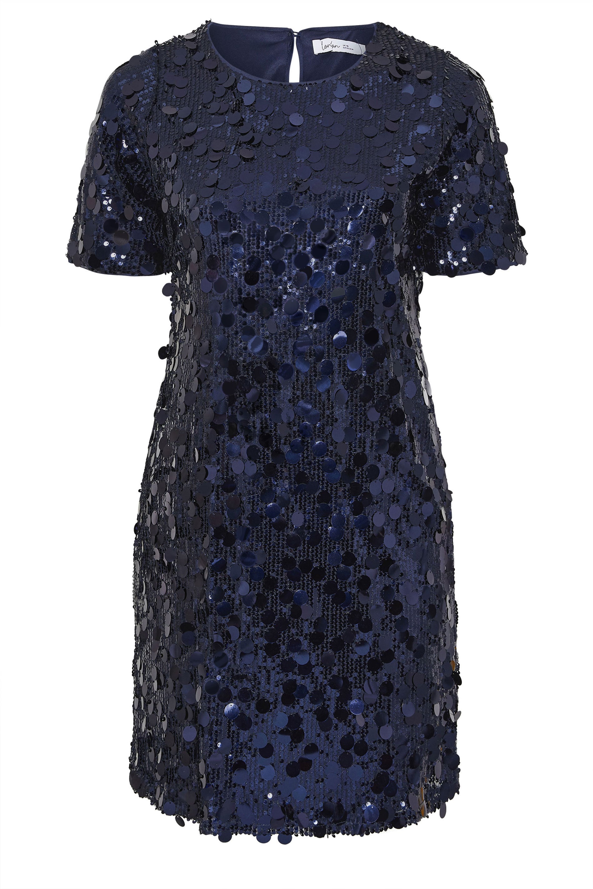 YOURS LONDON Plus Size Navy Blue Sequin T-Shirt Dress | Yours Clothing 6