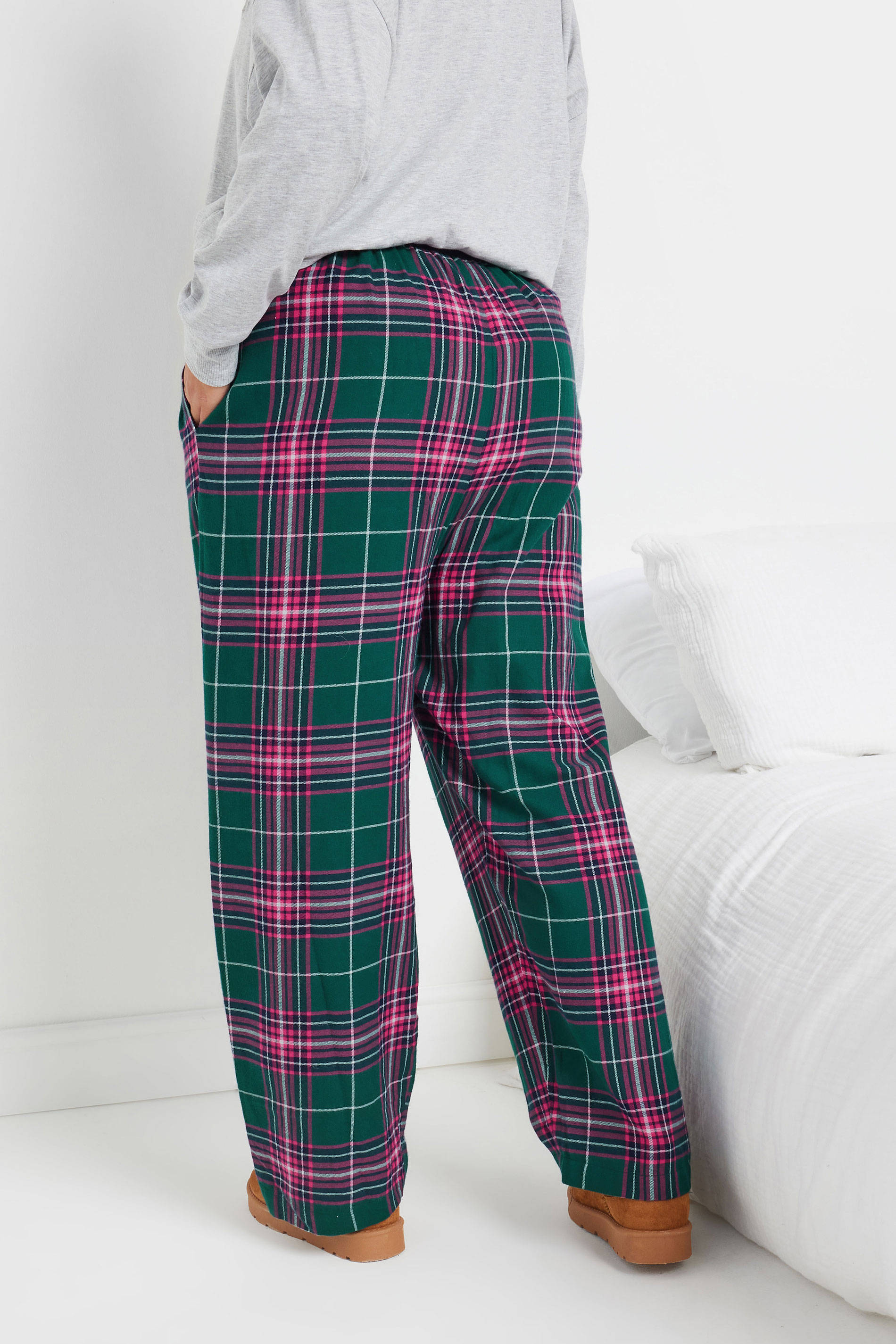 YOURS Plus Size Green & Pink Boyfriend Check Pyjama Bottoms | Yours Clothing 4